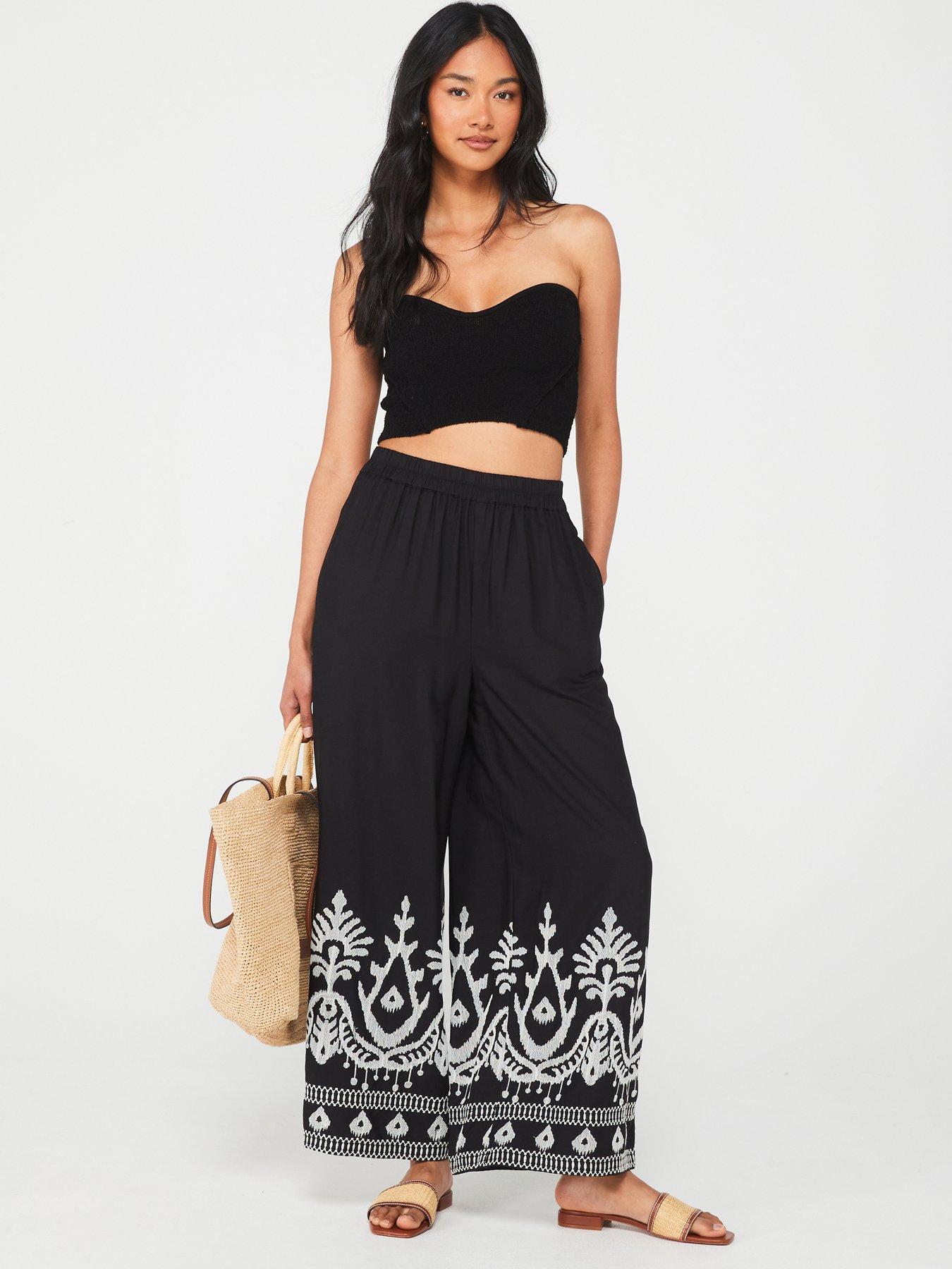  image of vila-cropped-embroidered-trouser-black