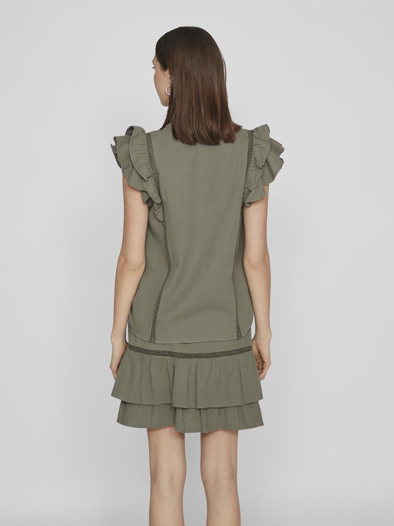 Image 2 of 4 of Vila Sleeveless Flounce Top - Olive