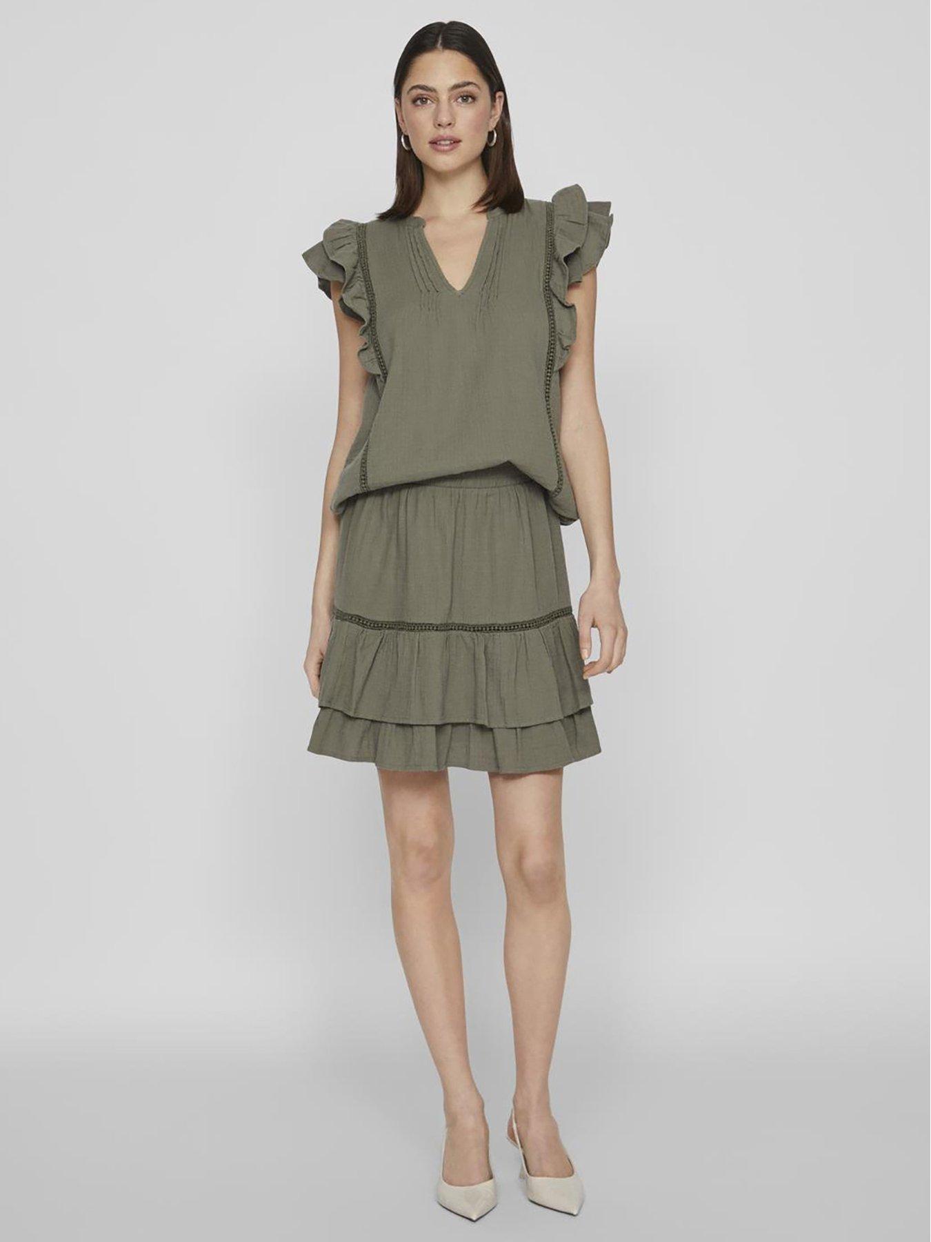 Image 3 of 4 of Vila Sleeveless Flounce Top - Olive