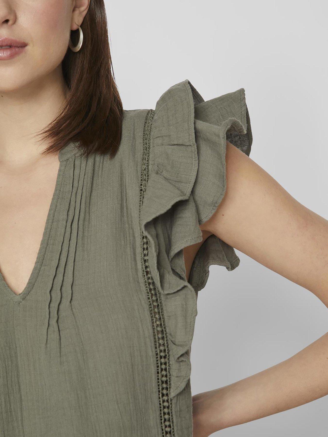 Image 4 of 4 of Vila Sleeveless Flounce Top - Olive