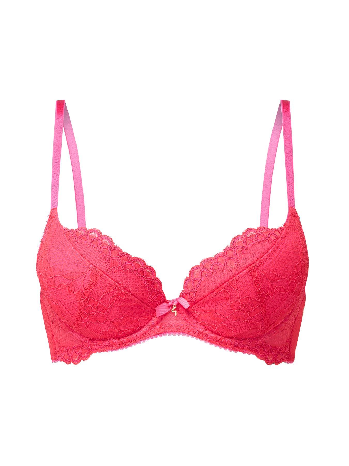  image of gossard-superboost-lace-padded-plunge-bra-rose-red