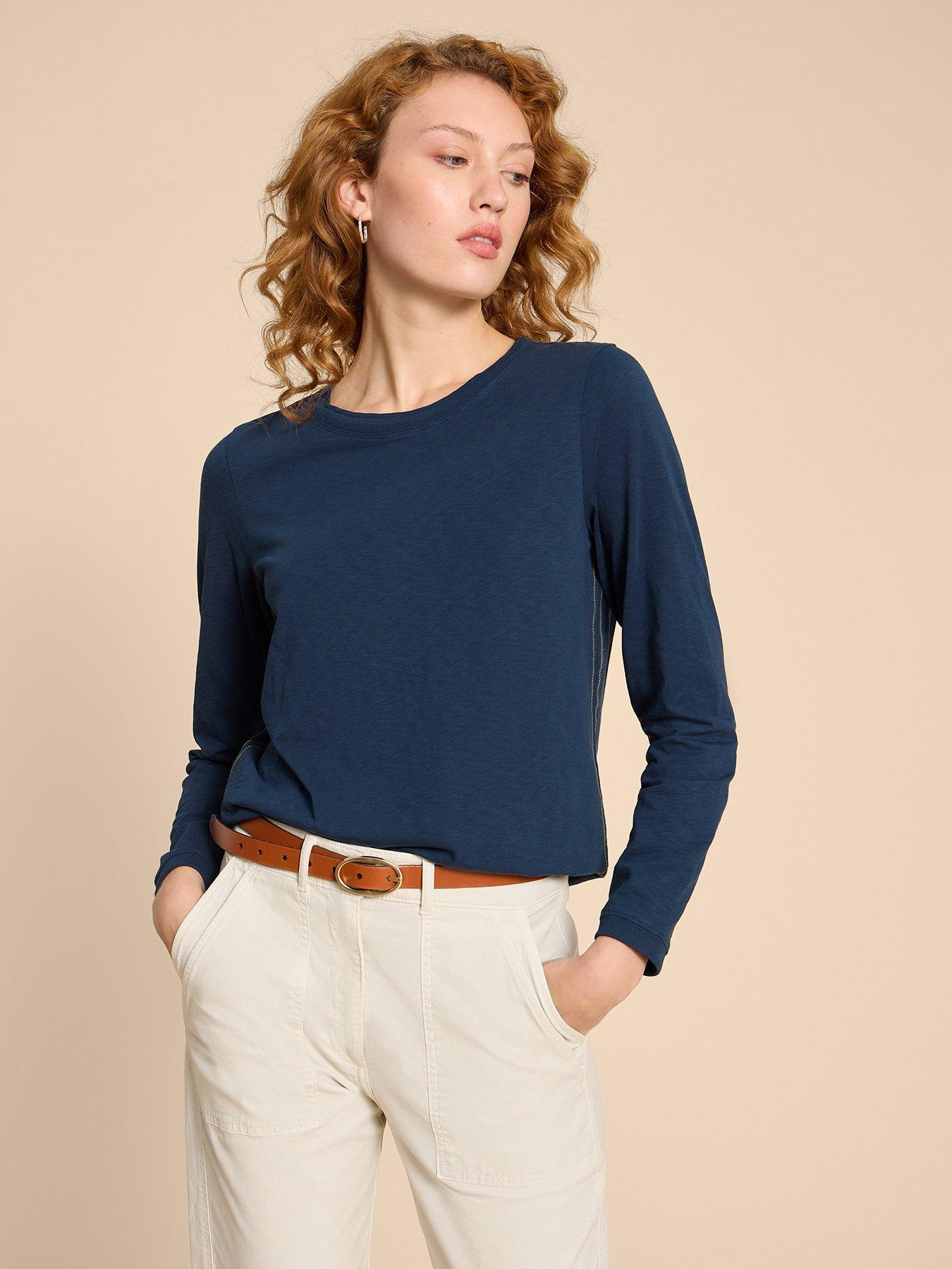 Image 1 of 6 of White Stuff Clara T-Shirt - Navy