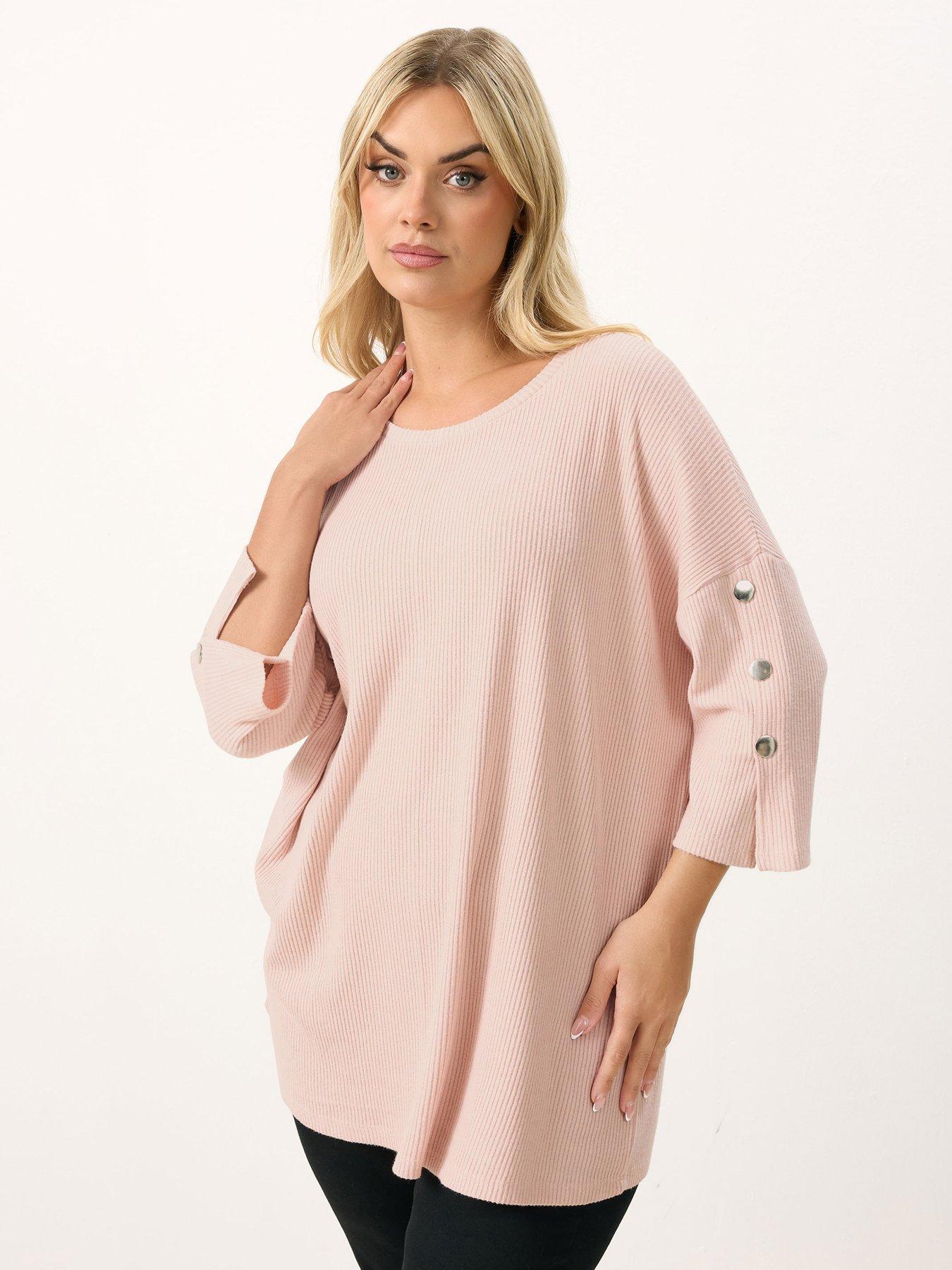 Yours Curve Soft Touch Rib Snap Button Sleeve Jumper