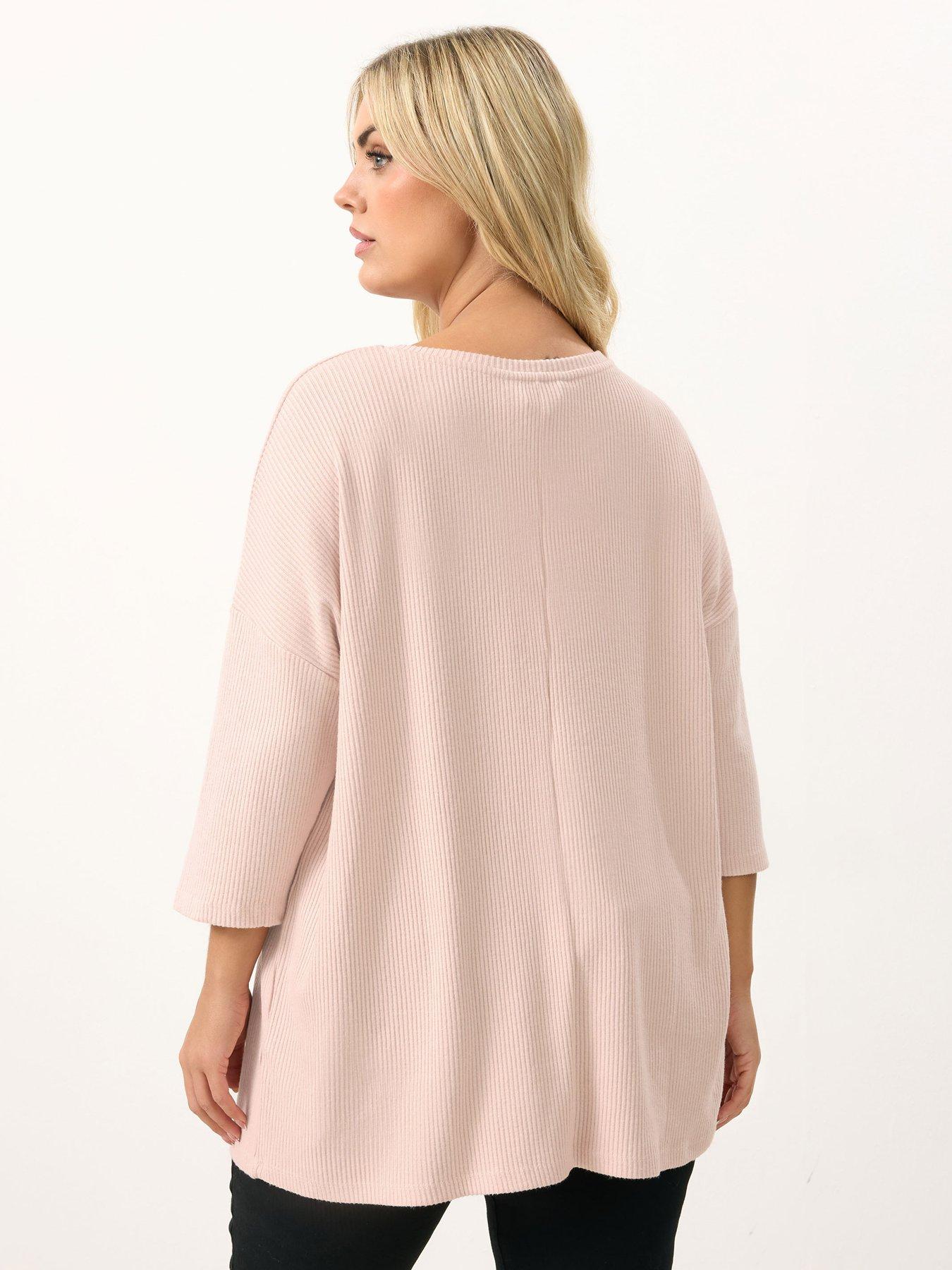 Image 2 of 5 of Yours Curve Soft Touch Rib Snap Button Sleeve Jumper
