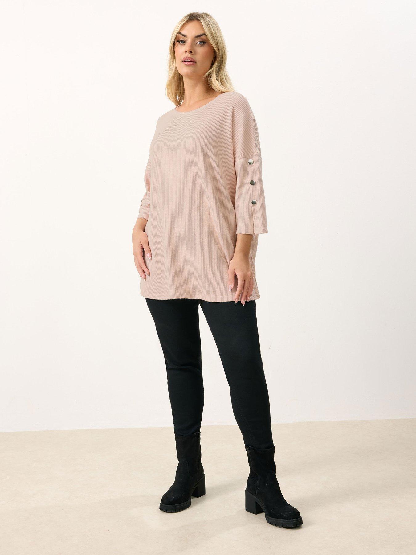 Image 3 of 5 of Yours Curve Soft Touch Rib Snap Button Sleeve Jumper