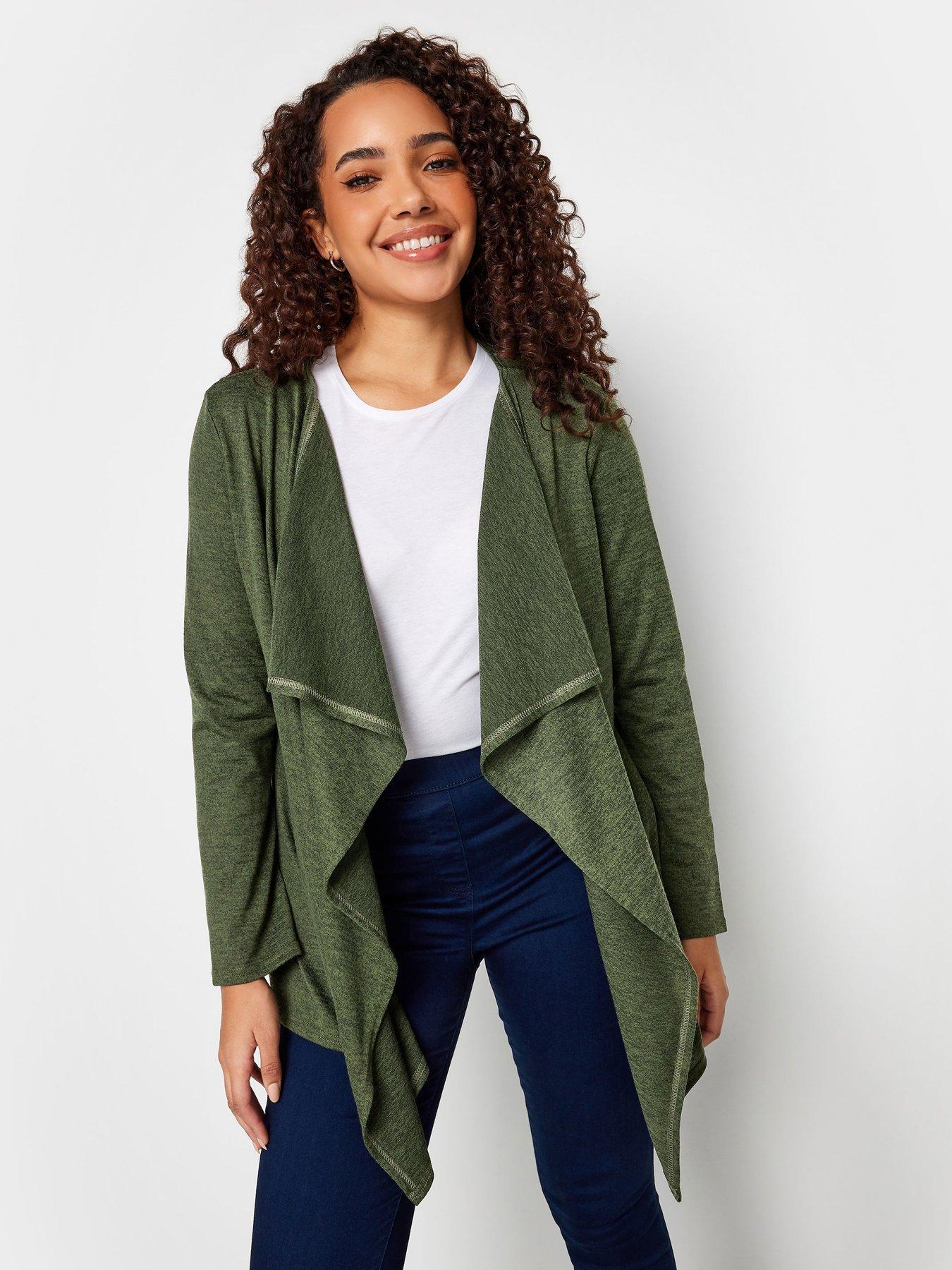 Jade Green Ribbed Waterfall Cardigan