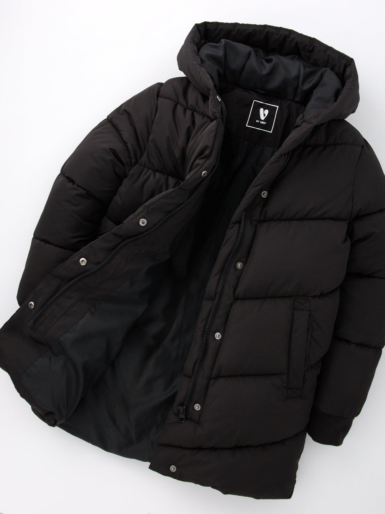 V by Very Girls Longline Black Padded Coat Littlewoods