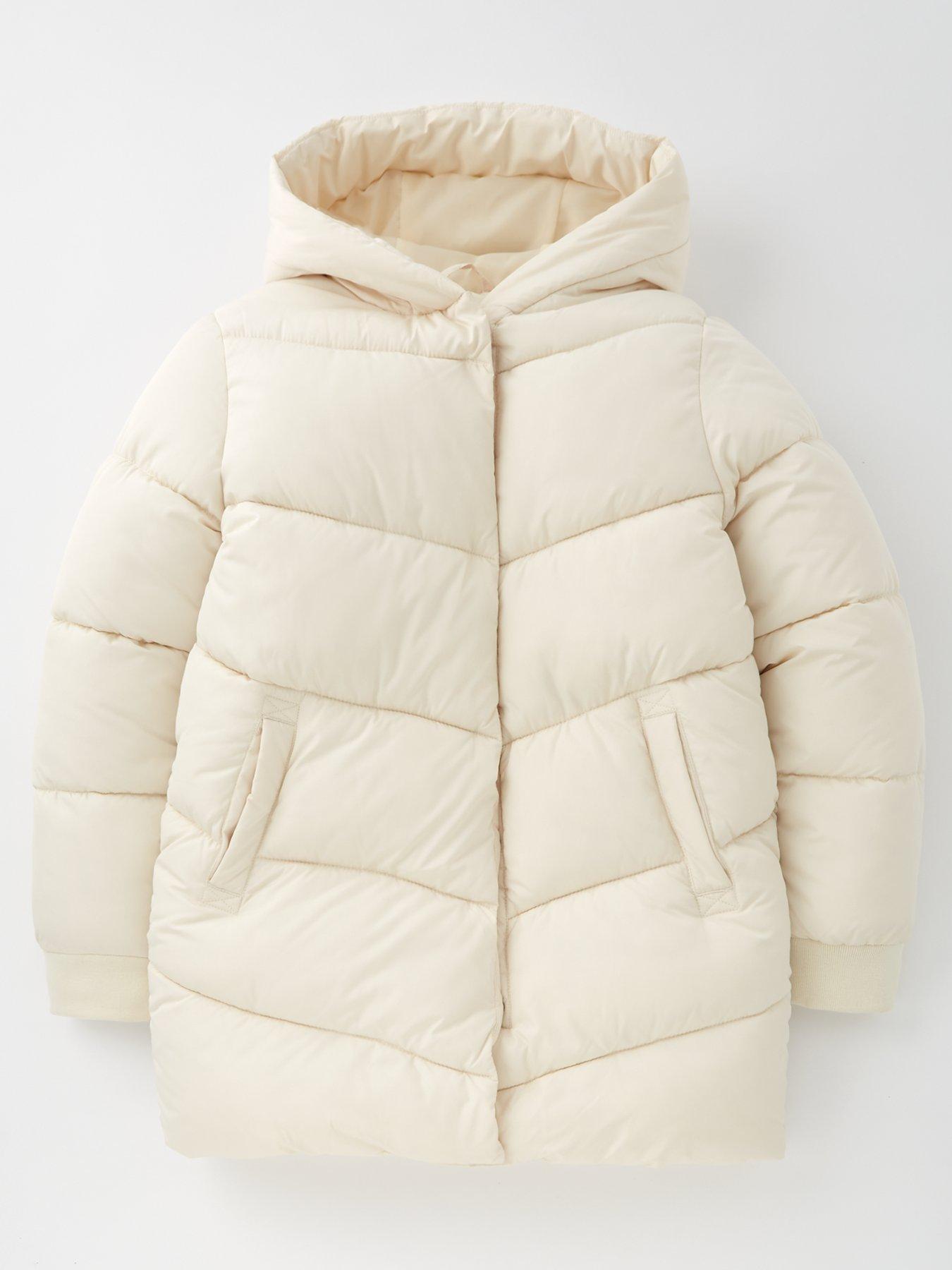 undefined Girls Off White Longline Padded Coat