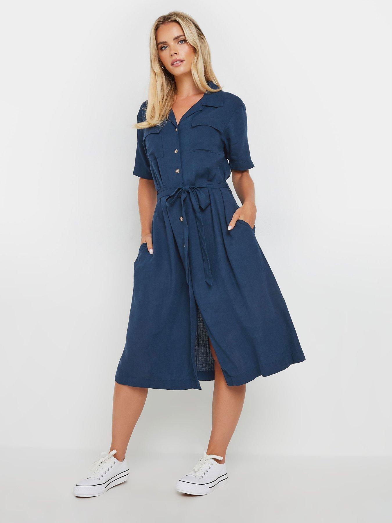 undefined Petite Navy Linen Shirt Dress