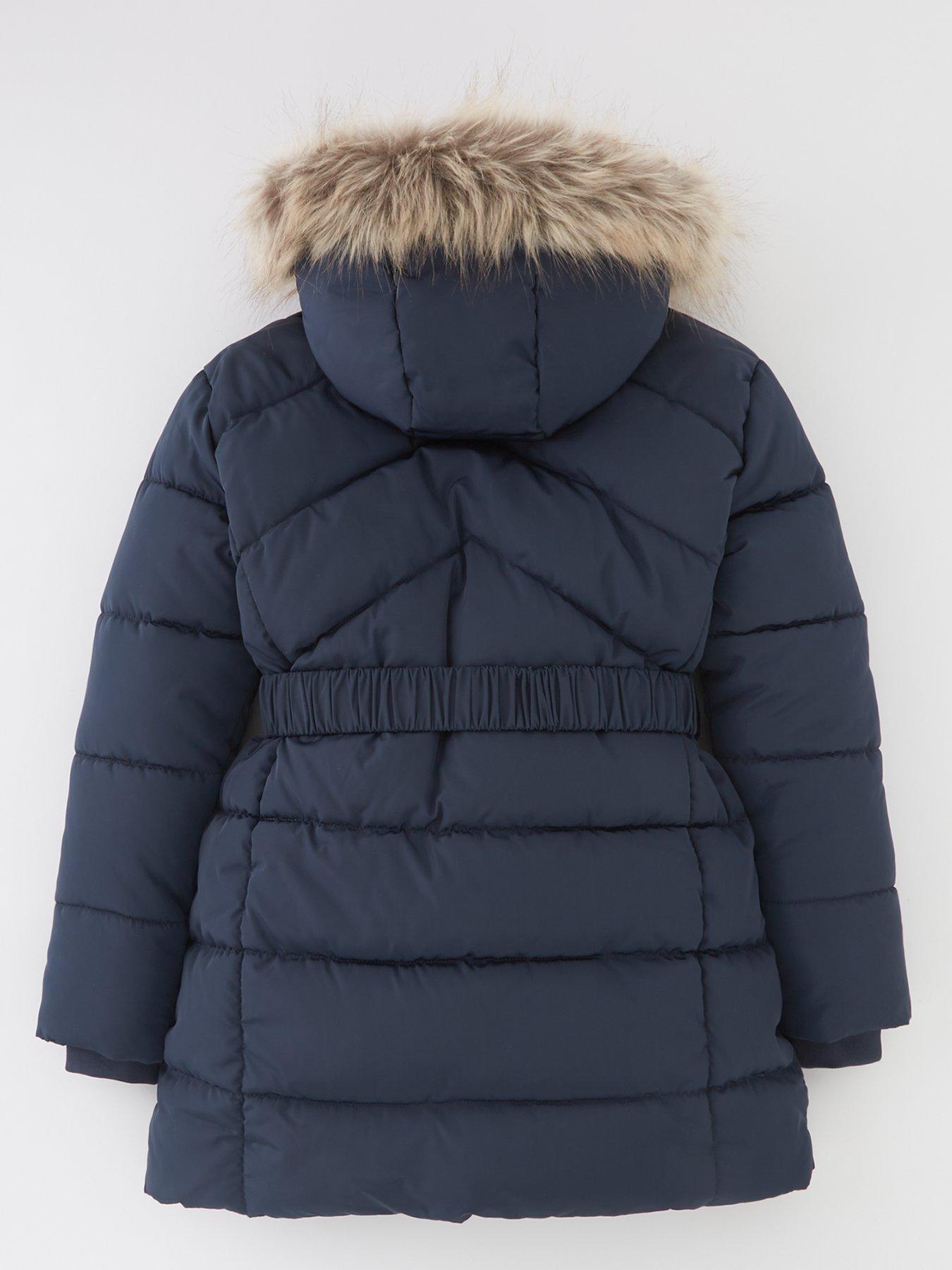 Everyday Girls Quilted Back To School Longline Navy Coat littlewoods