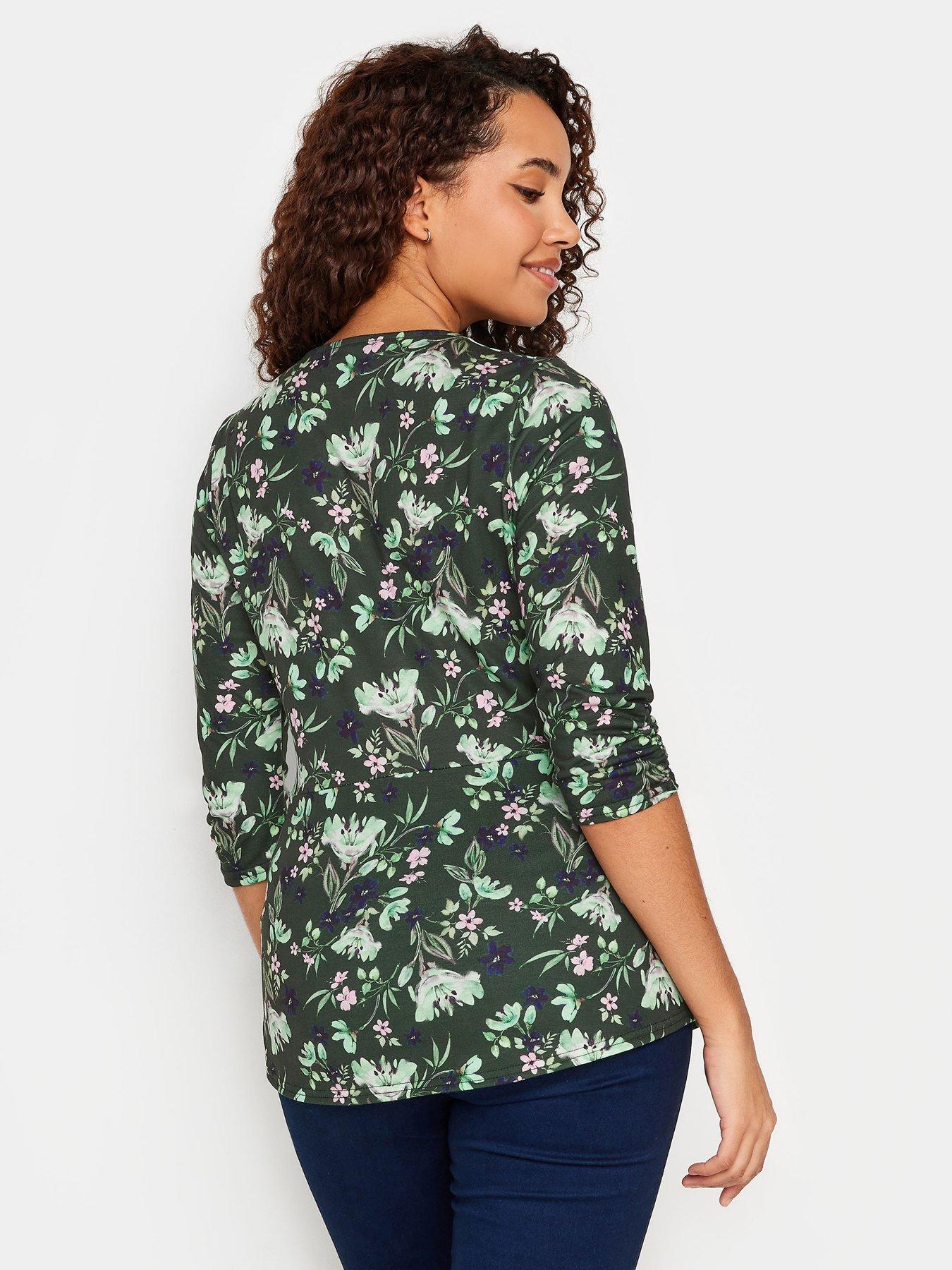 M&Co Green Floral Twist Front Long Sleeve Top