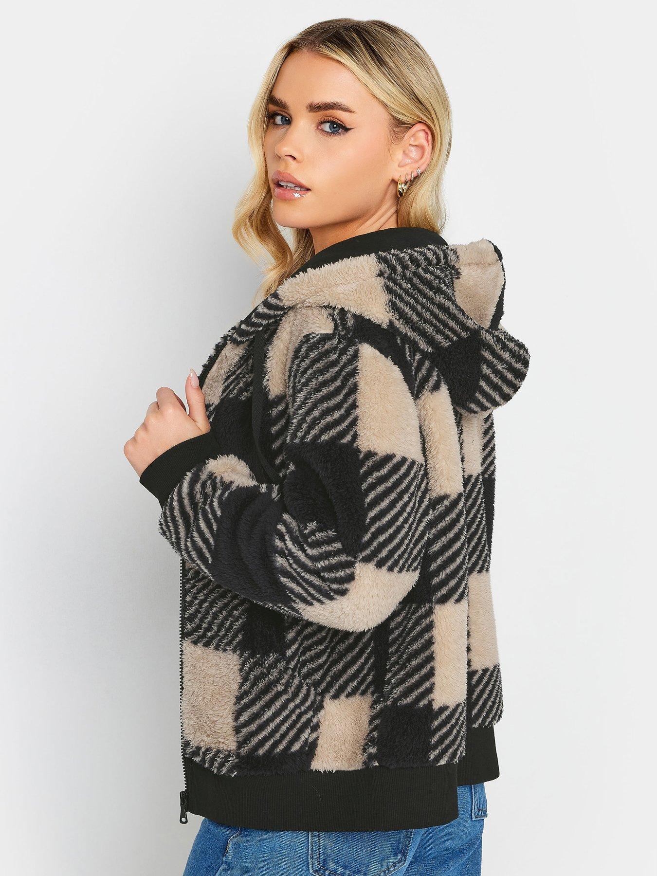 Petite Zip Through Fleece Hoodie Check