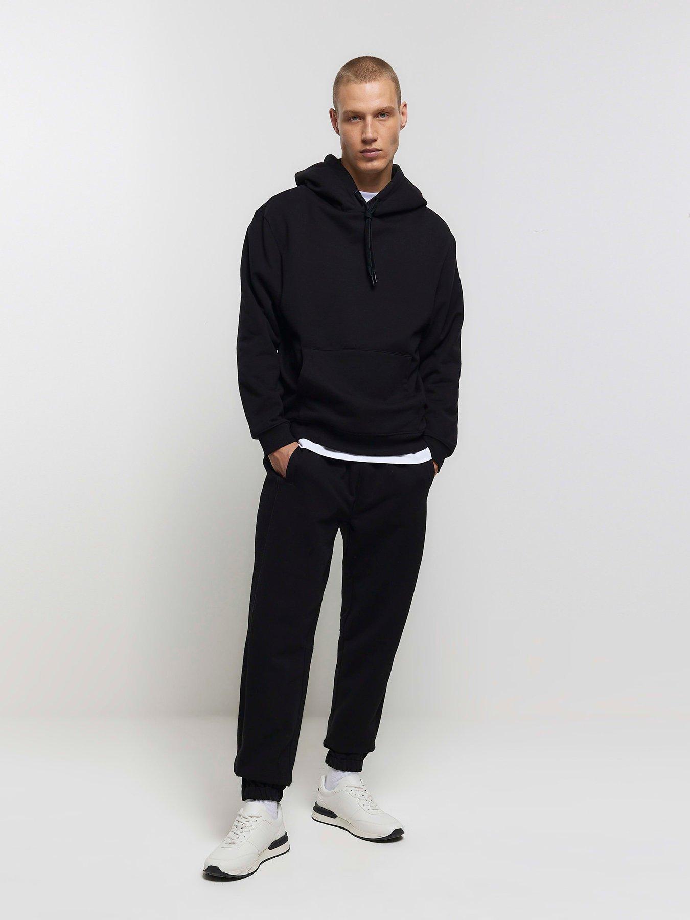 River Island River Island Essential Rib Panel Joggers Black