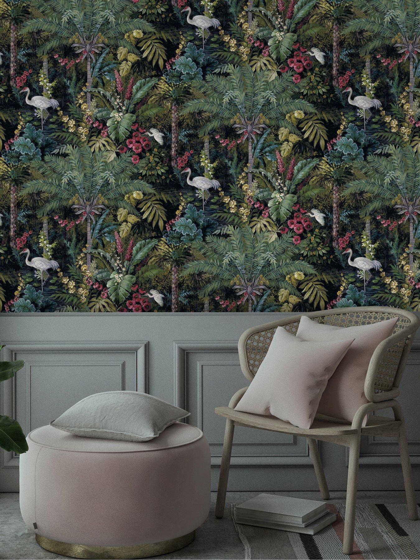  image of holden-decor-jungle-paradise-wallpaper-in-black
