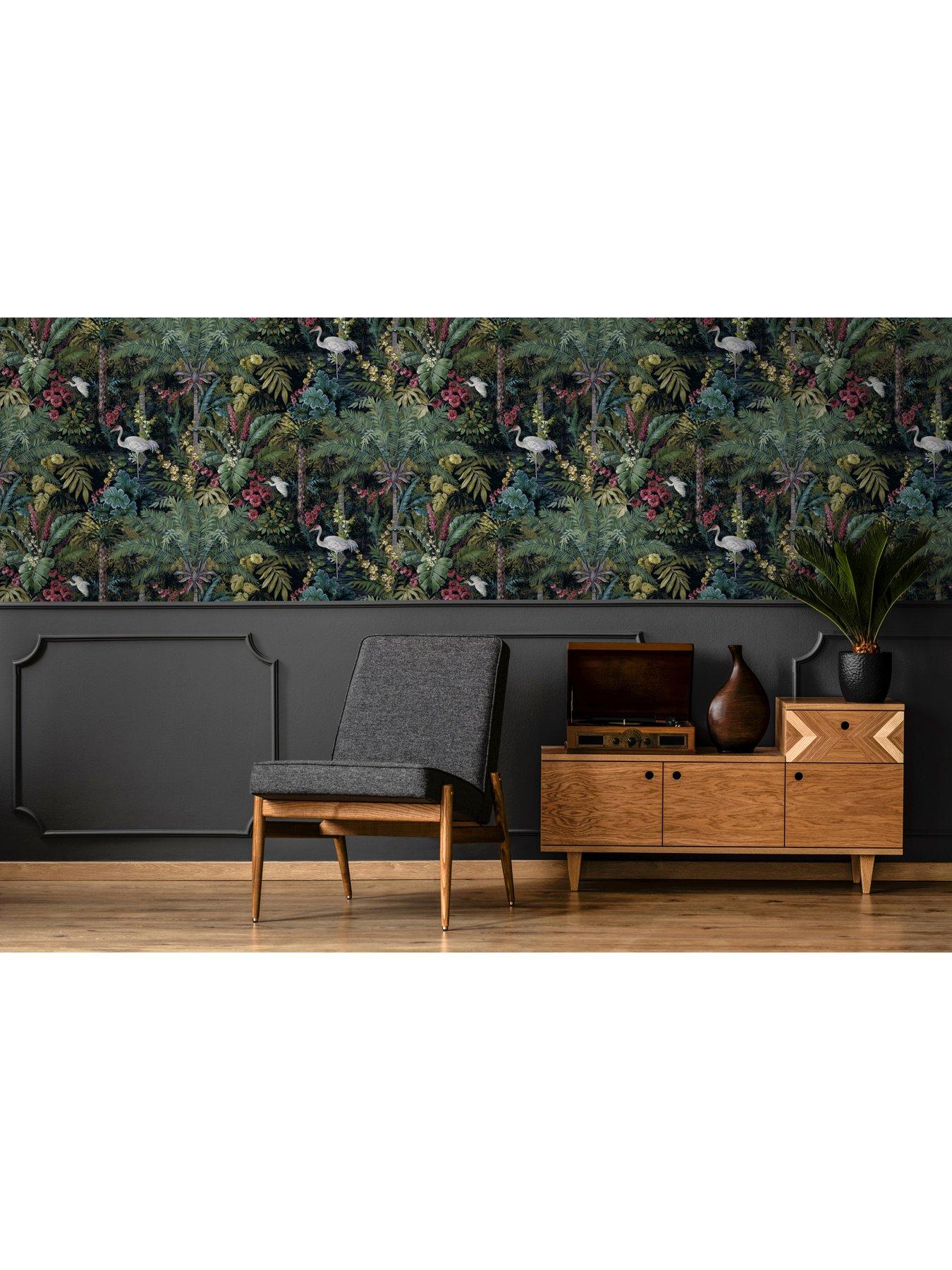  image of holden-decor-jungle-paradise-wallpaper-in-black