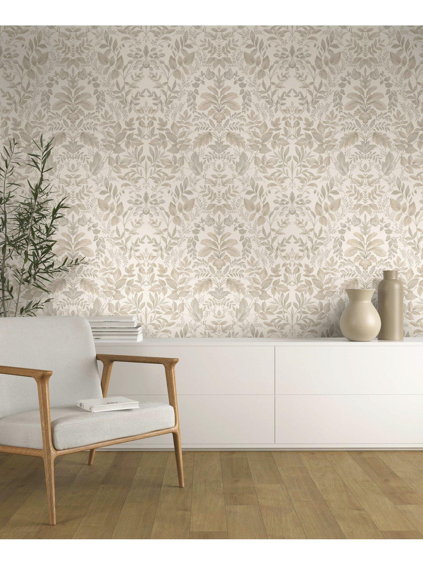  image of holden-decor-leaf-damask-wallpaper-beige