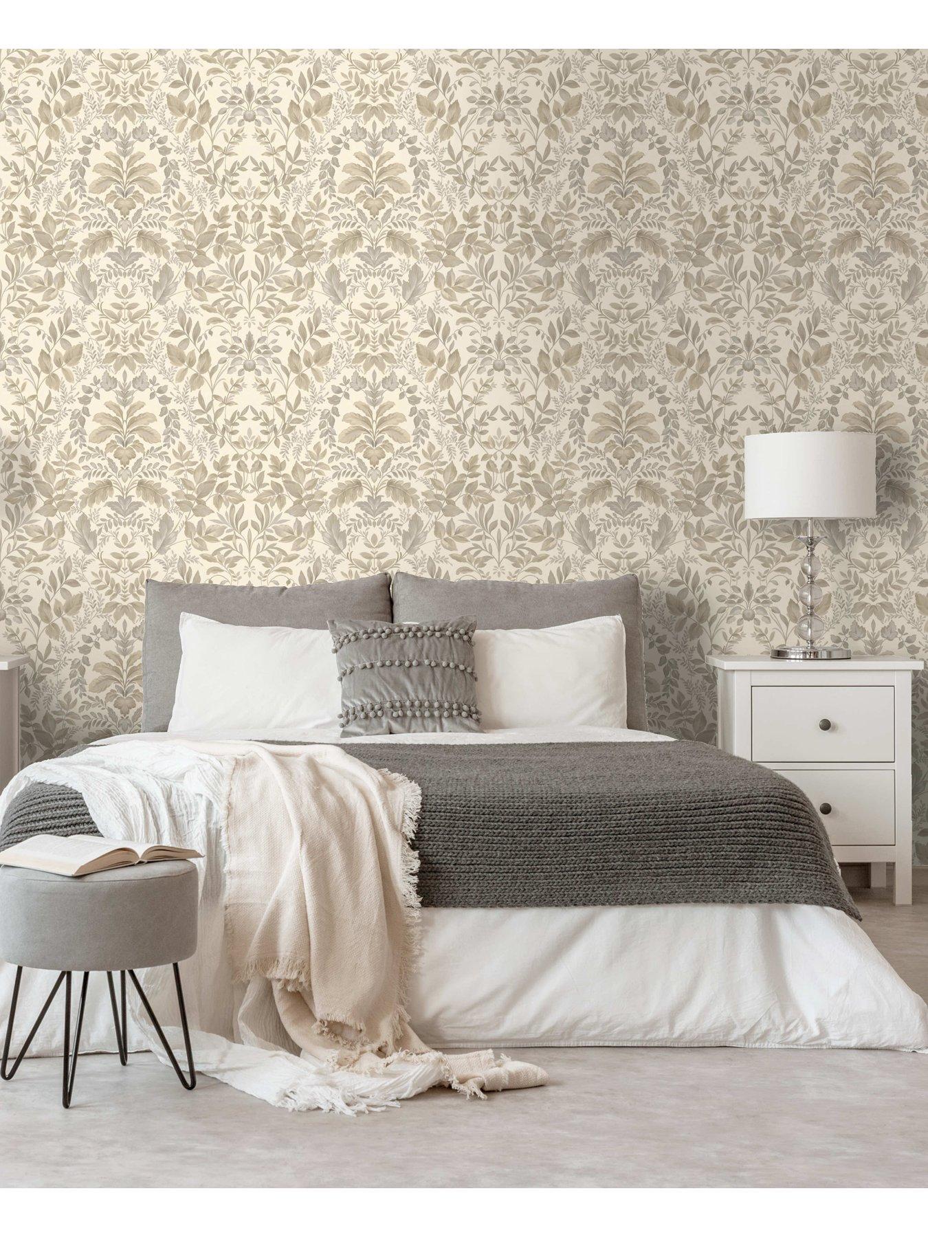  image of holden-decor-leaf-damask-wallpaper-beige