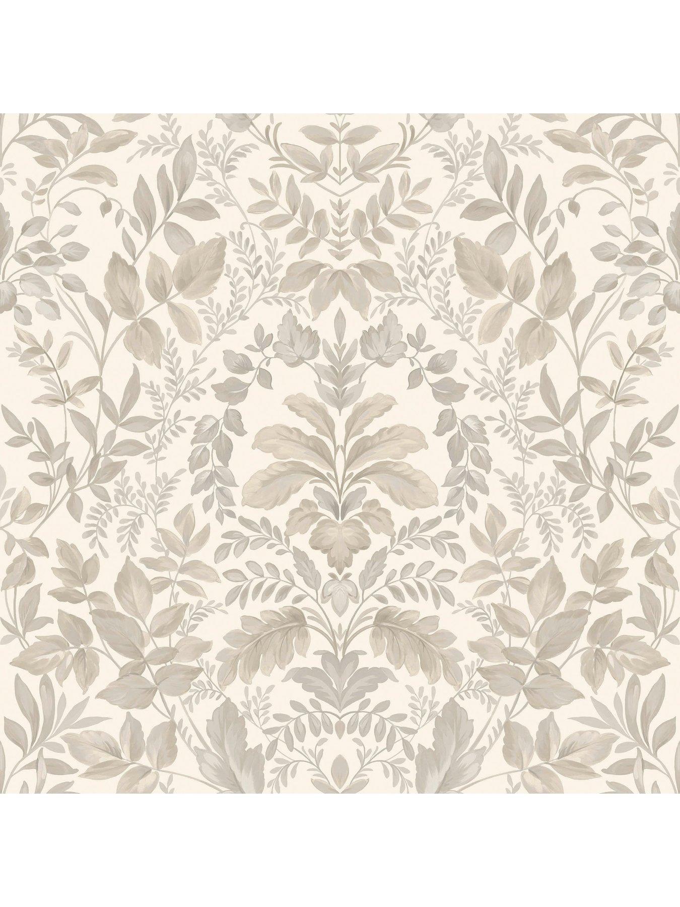  image of holden-decor-leaf-damask-wallpaper-beige