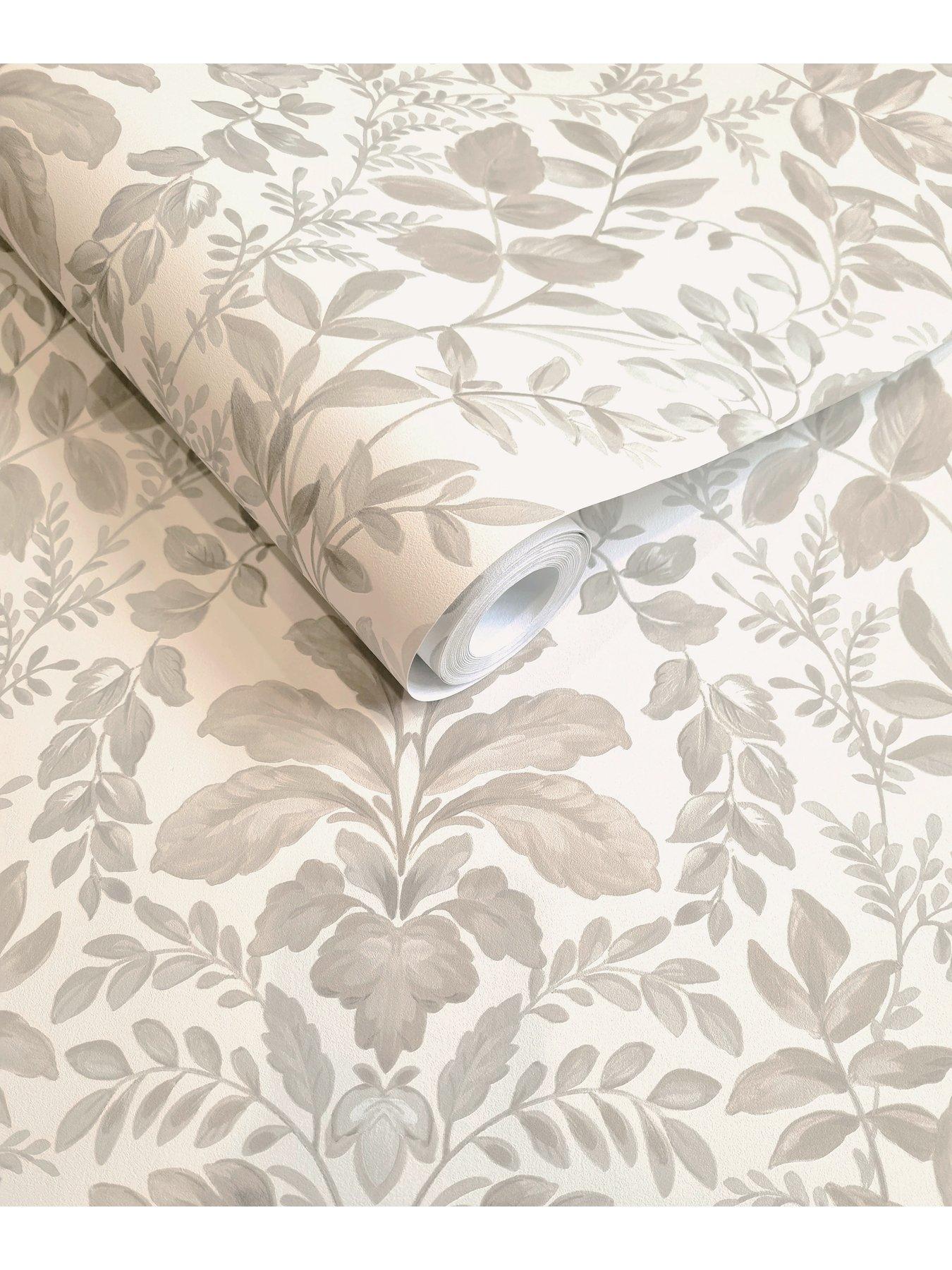  image of holden-decor-leaf-damask-wallpaper-beige