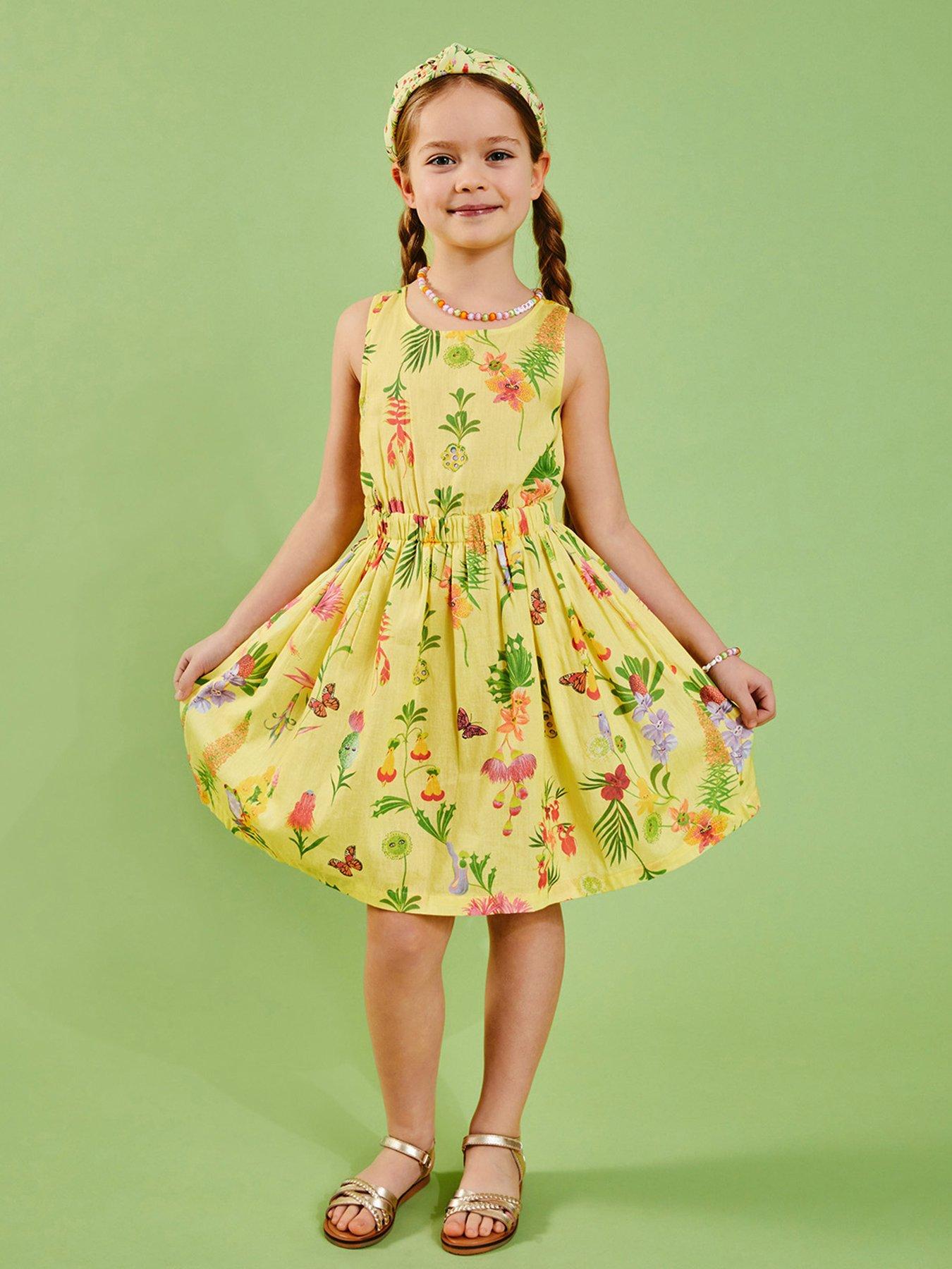 Accessorize Girls Floral Print Dress - Yellow | littlewoods.com