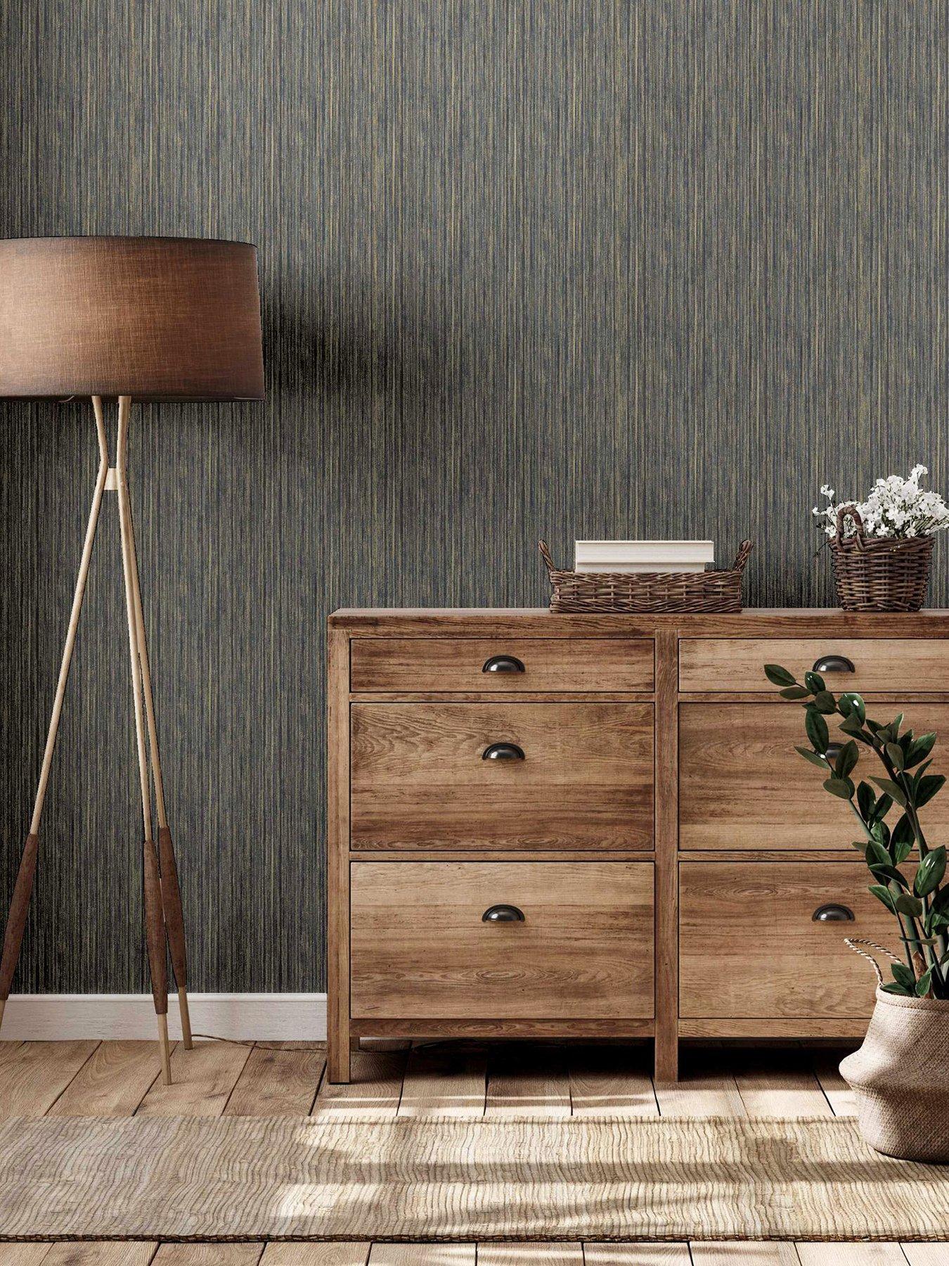 Image 1 of 5 of ARTHOUSE Japandi Grasscloth Navy Gold Wallpaper