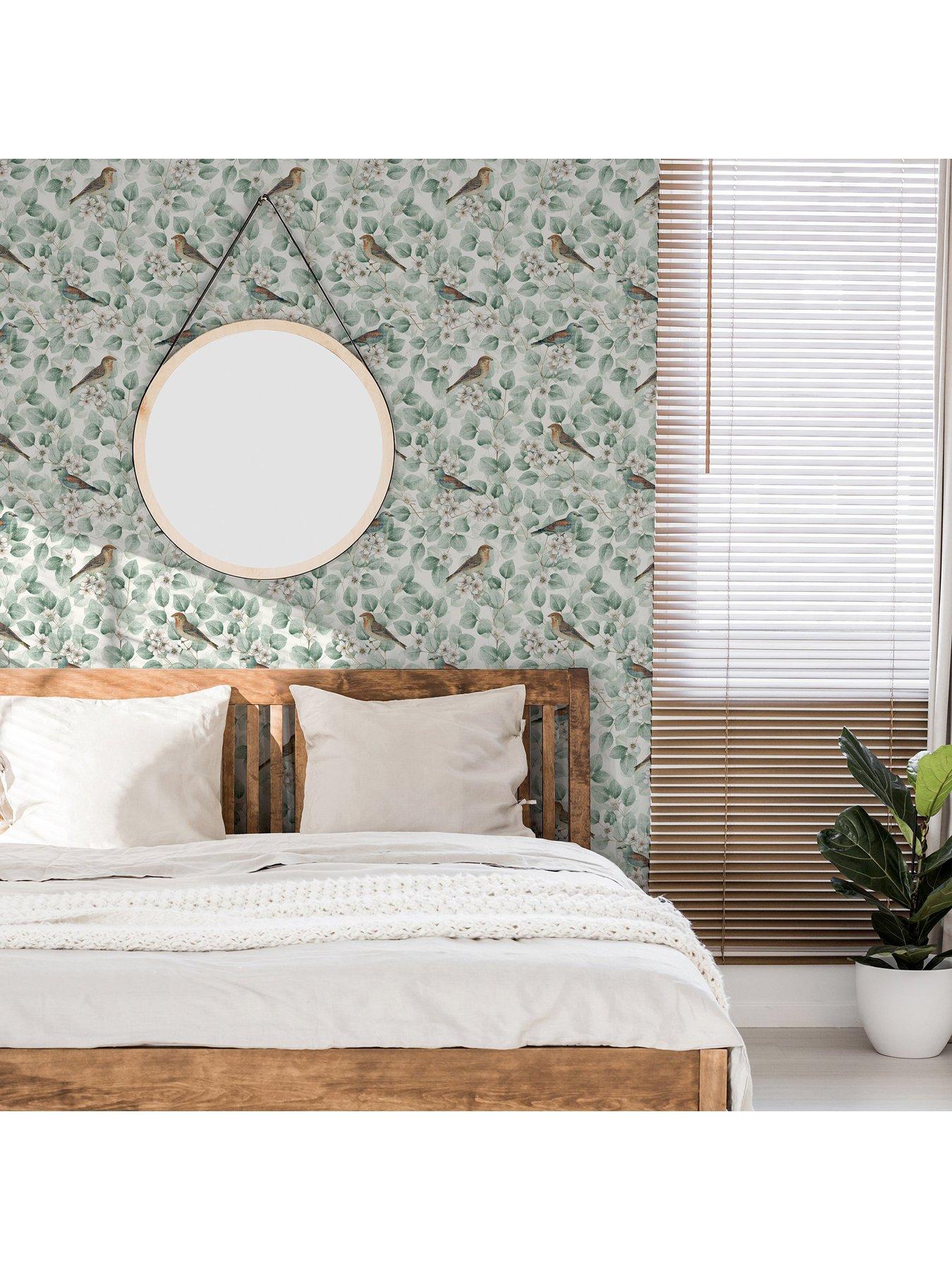  image of arthouse-birds-and-blossoms-wallpaper-green