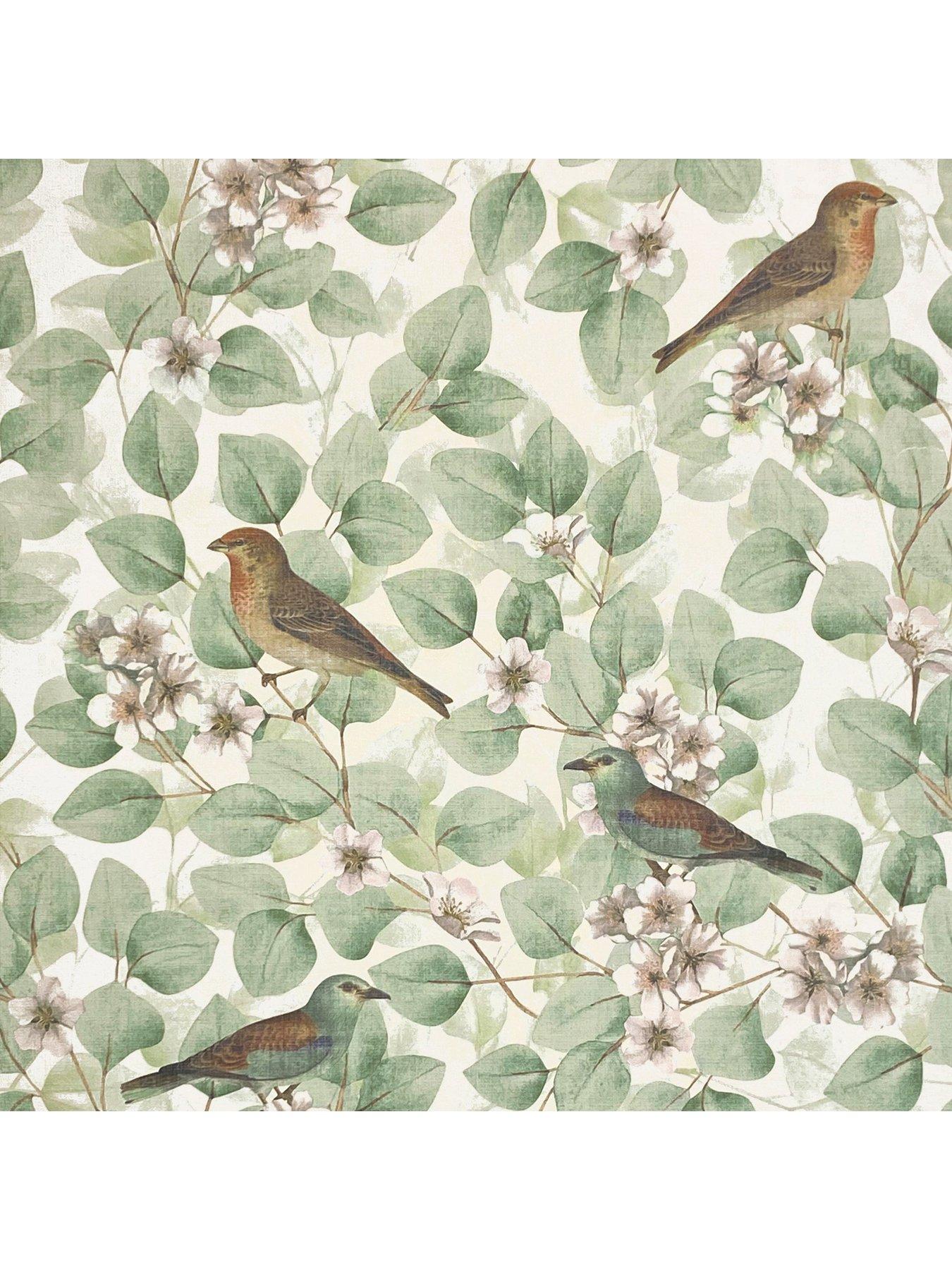  image of arthouse-birds-and-blossoms-wallpaper-green