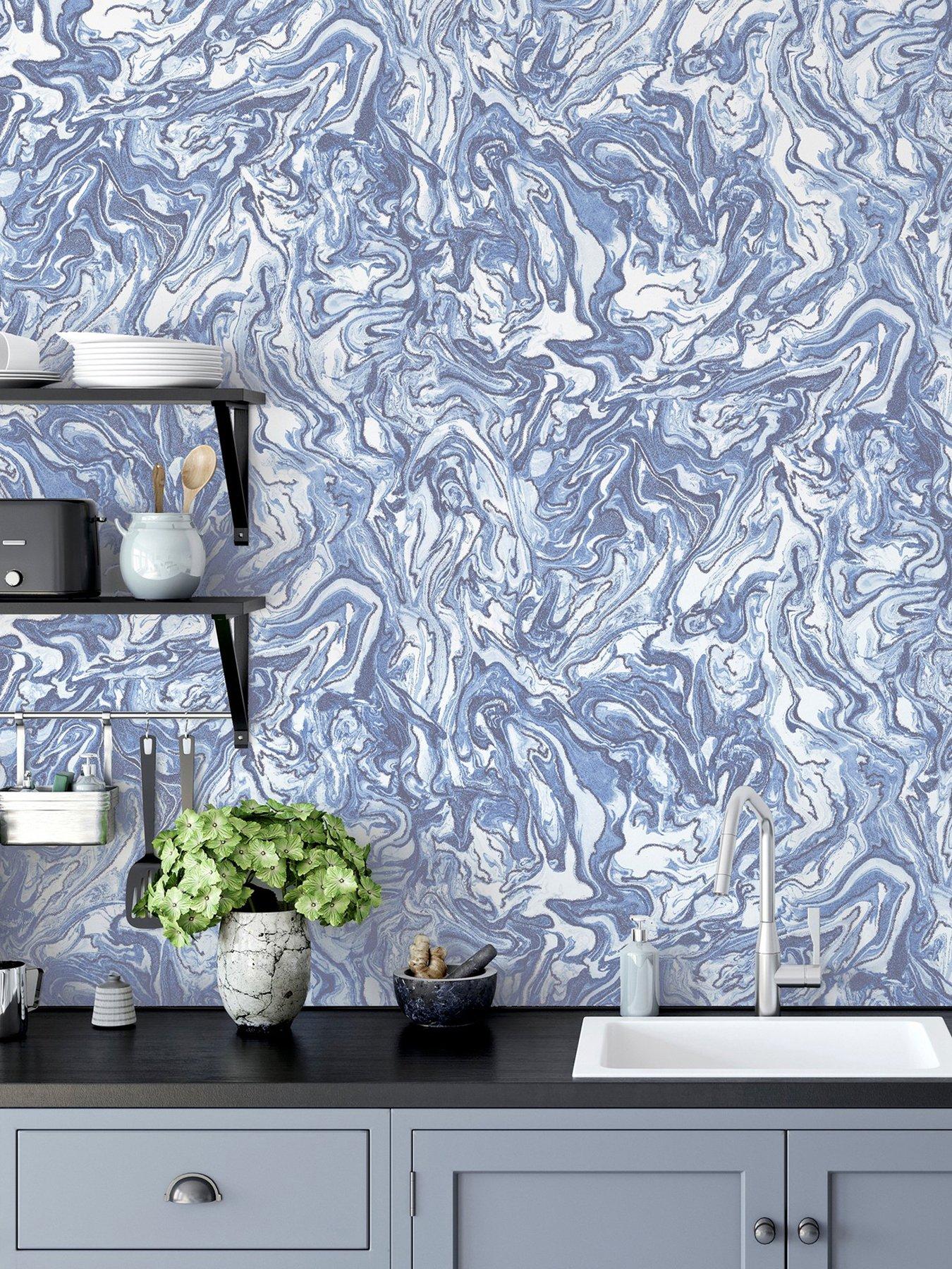 image of arthouse-liquid-marble-wallpaper-navy