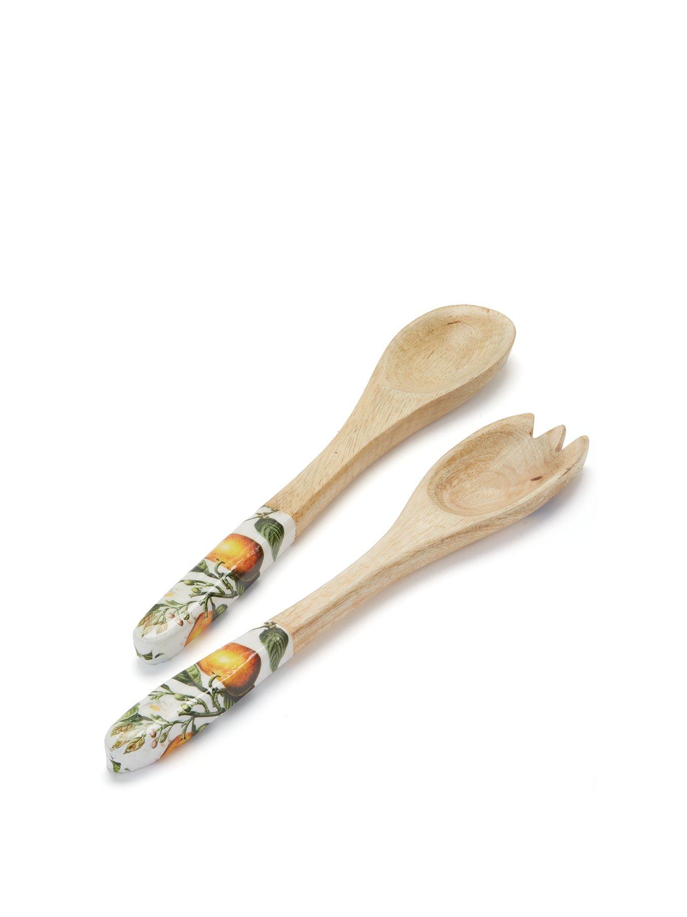  image of very-home-orange-blossom-mango-wood-serving-fork-and-spoon-set