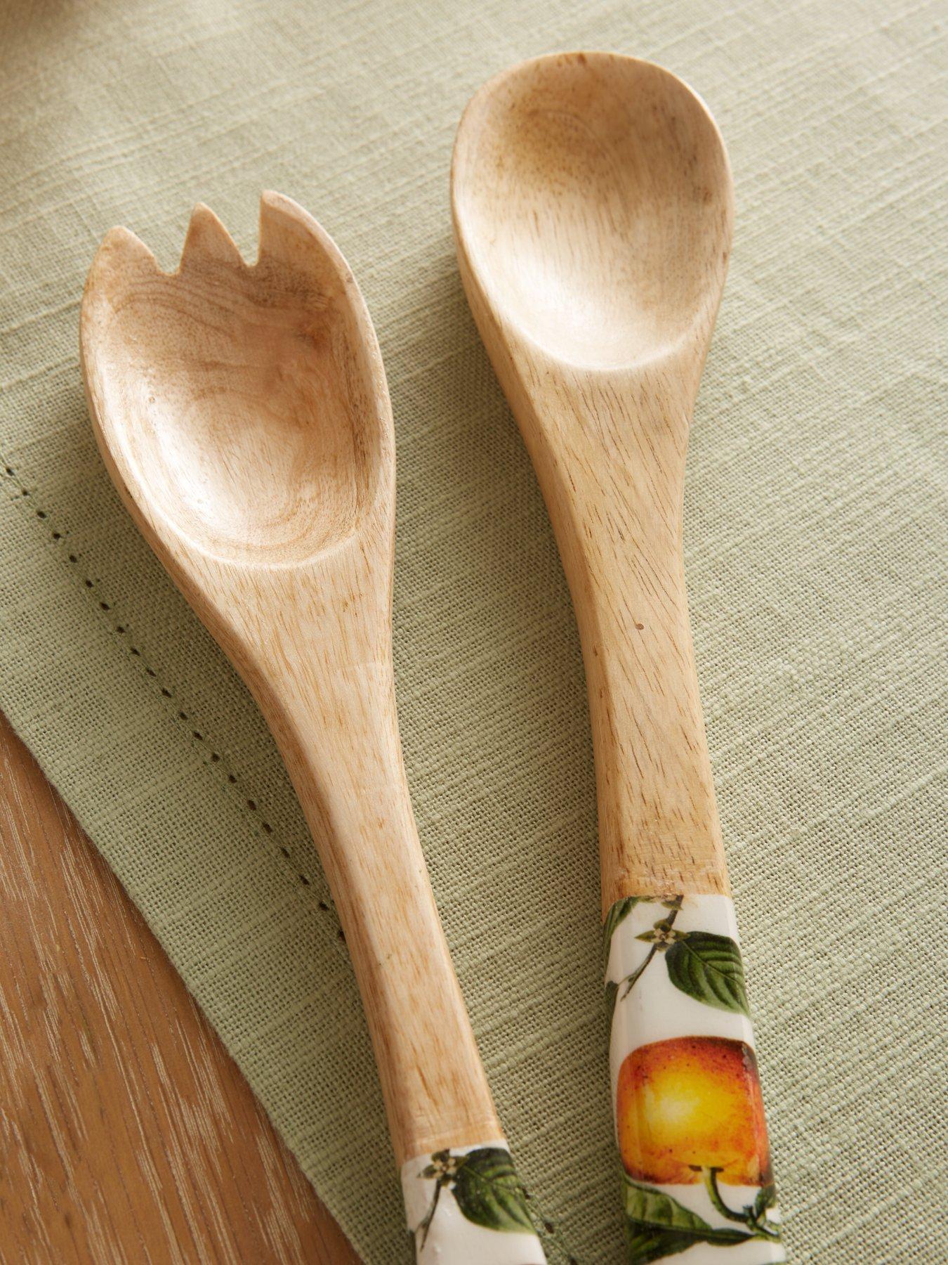  image of very-home-orange-blossom-mango-wood-serving-fork-and-spoon-set