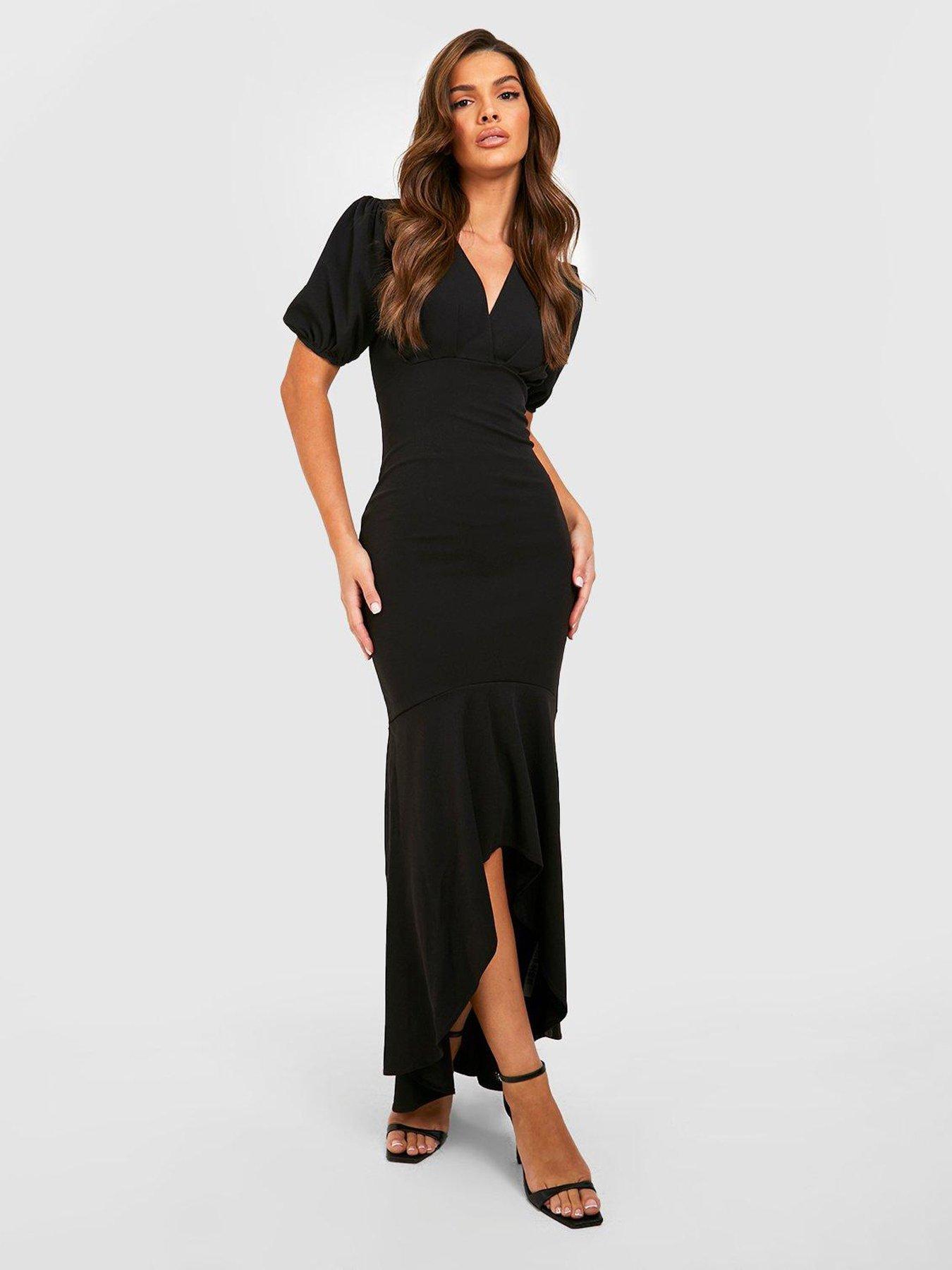 Boohoo Puff Sleeve Maxi Dress - Black