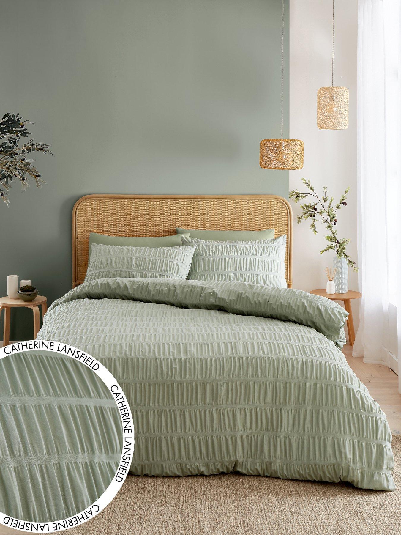 Catherine Lansfield Seersucker Duvet Cover Set - Sage