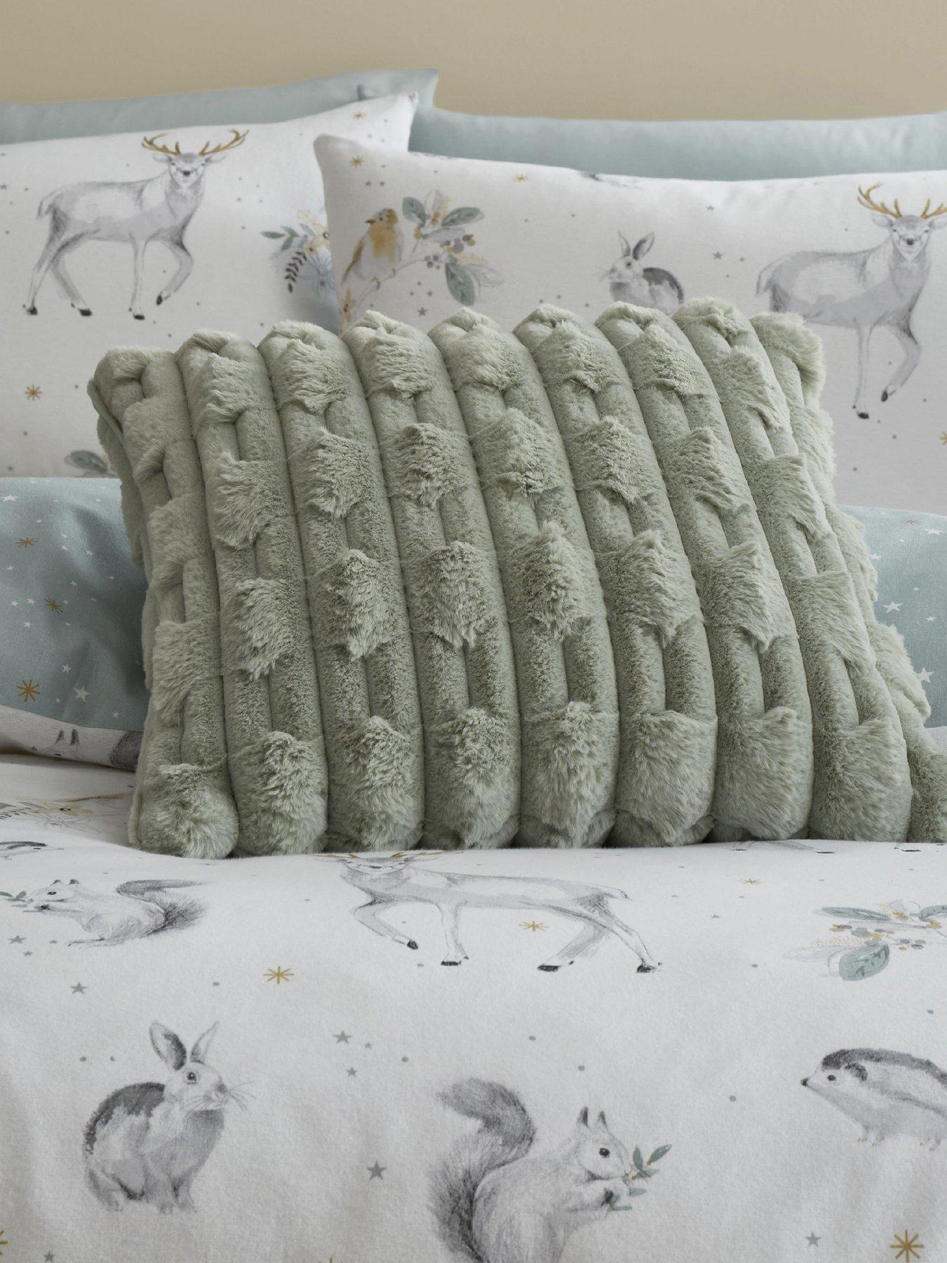 undefined Carved Faux Fur Cosy Cushion in Sage