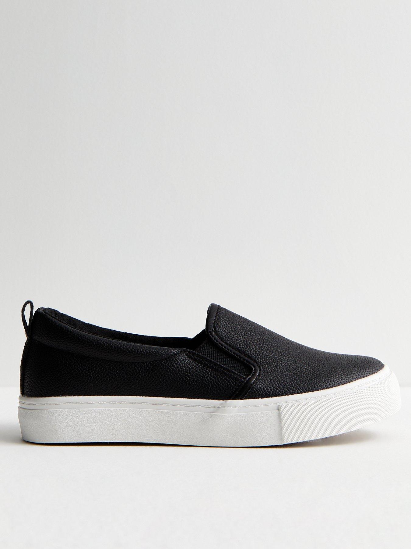 Leather Look Slip On Trainers Black