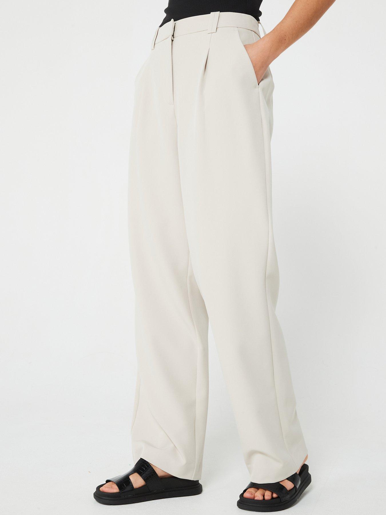 undefined High Waisted Wide Leg Trouser - Cream