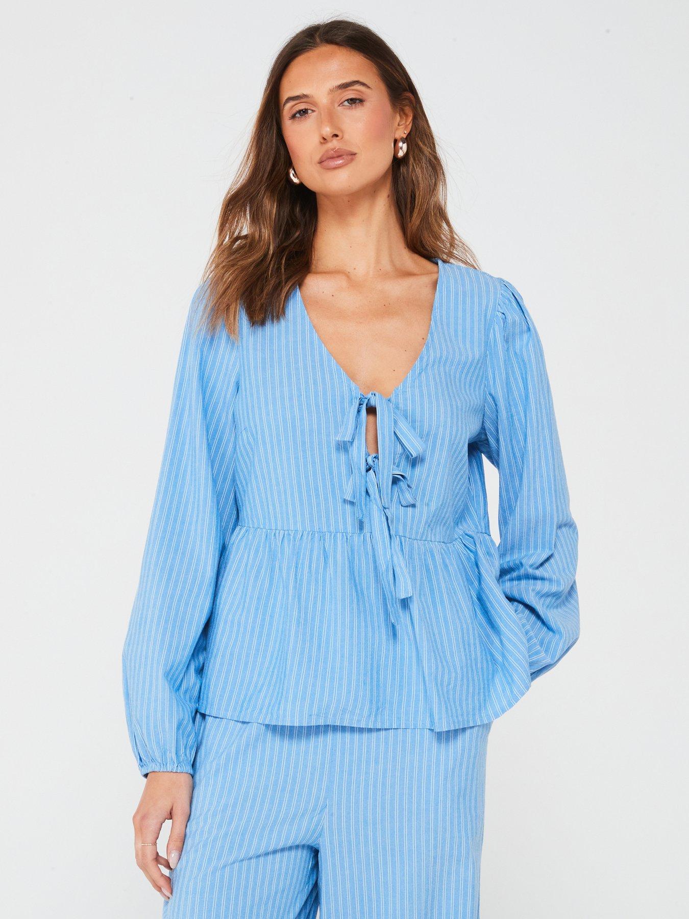 vero-moda-tie-front-peplum-co-ord-top-blue