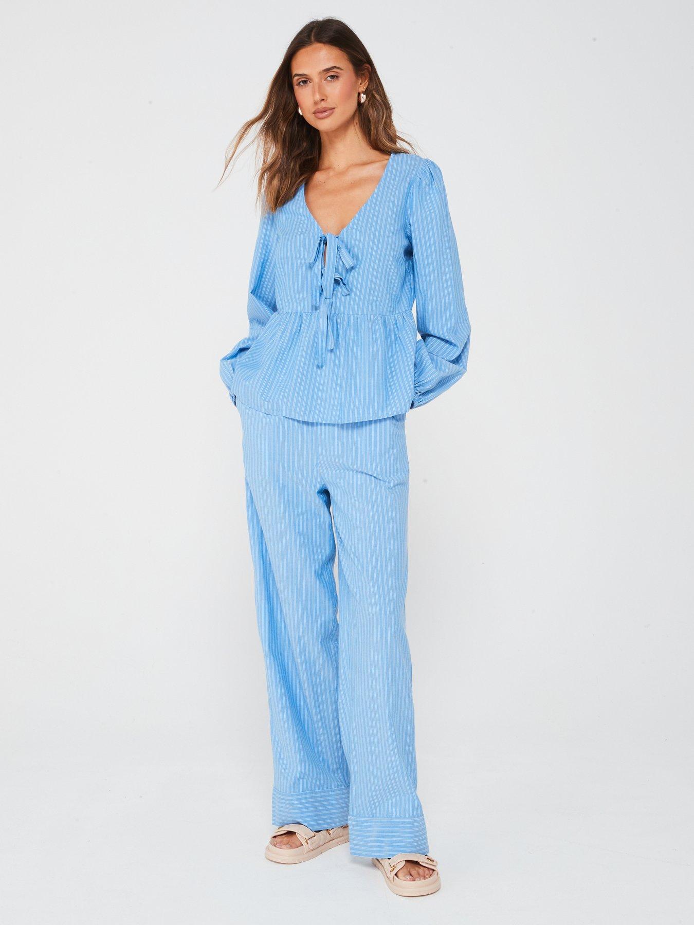 Vero Moda Tie Front Peplum Co-ord Top - Blue | Littlewoods