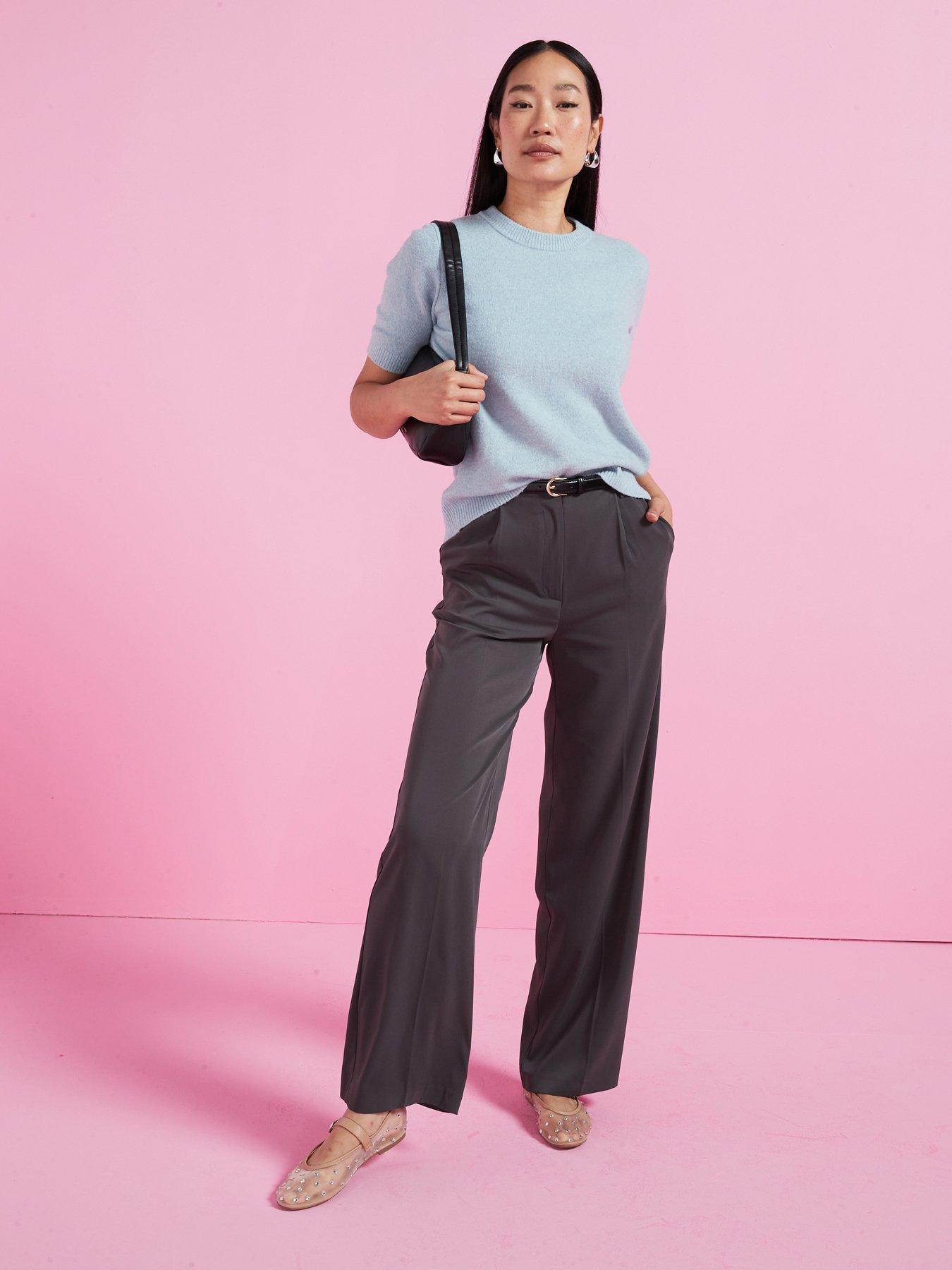 undefined Relaxed Soft Wide Leg Trousers - Grey