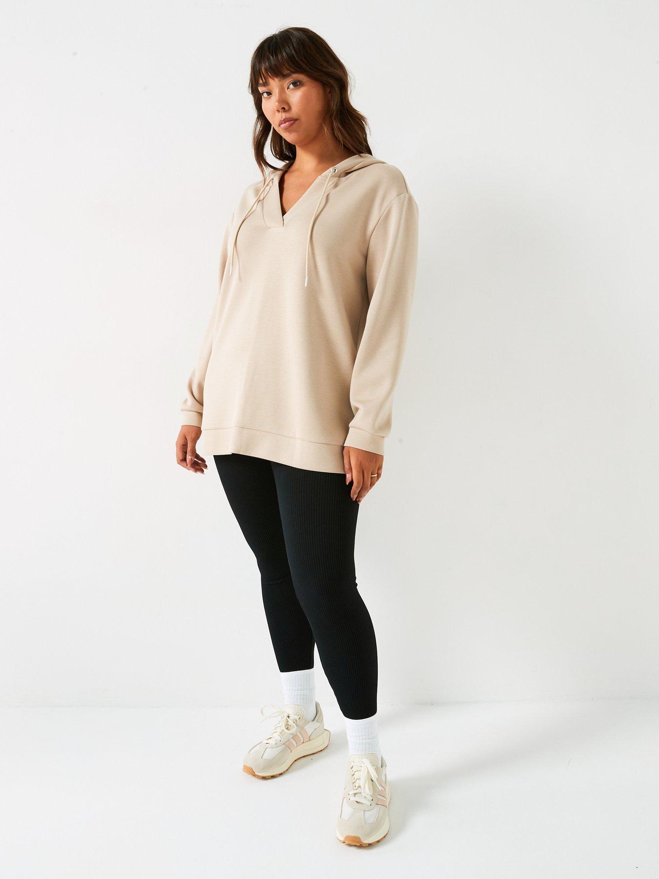  image of v-by-very-curve-v-neck-longline-hoodie-beige