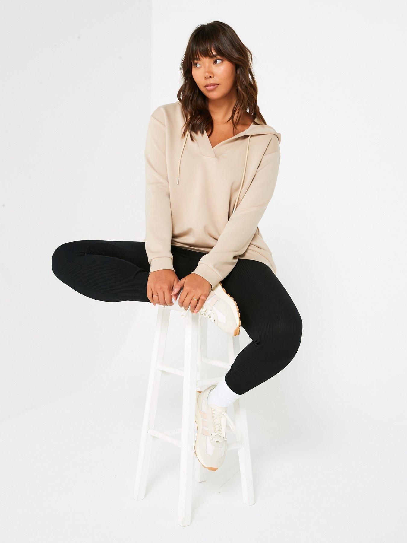  image of v-by-very-curve-v-neck-longline-hoodie-beige