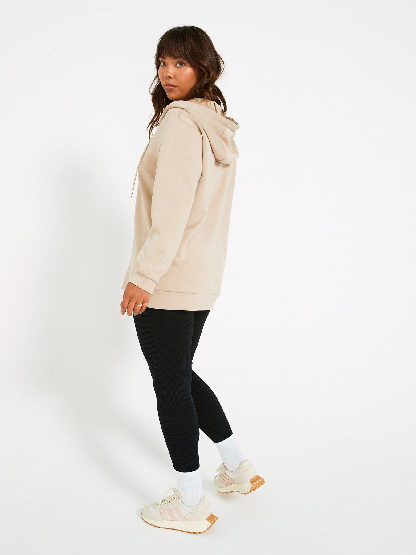  image of v-by-very-curve-v-neck-longline-hoodie-beige