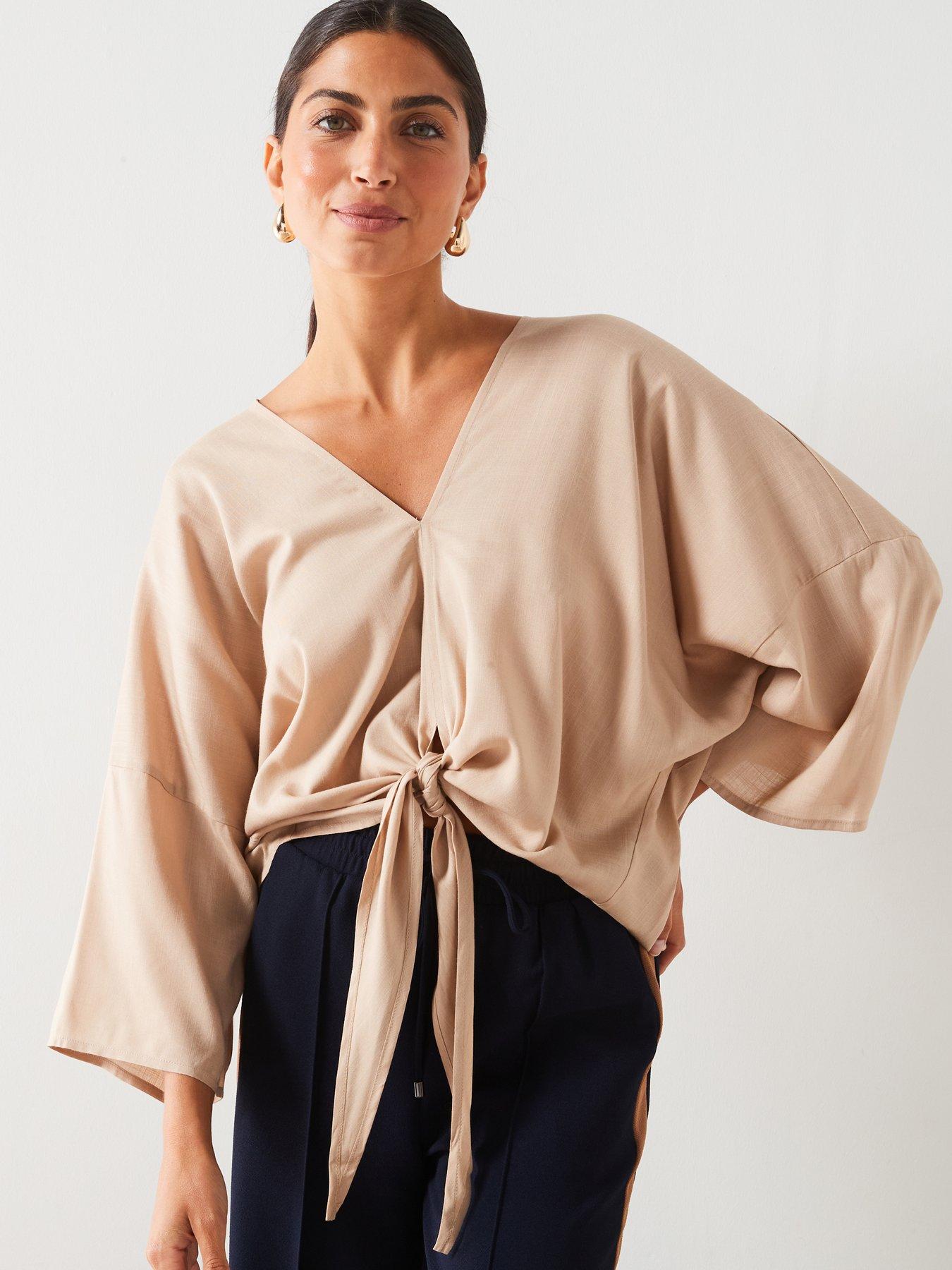 V by Very Tie Front Textured Blouse - Cream