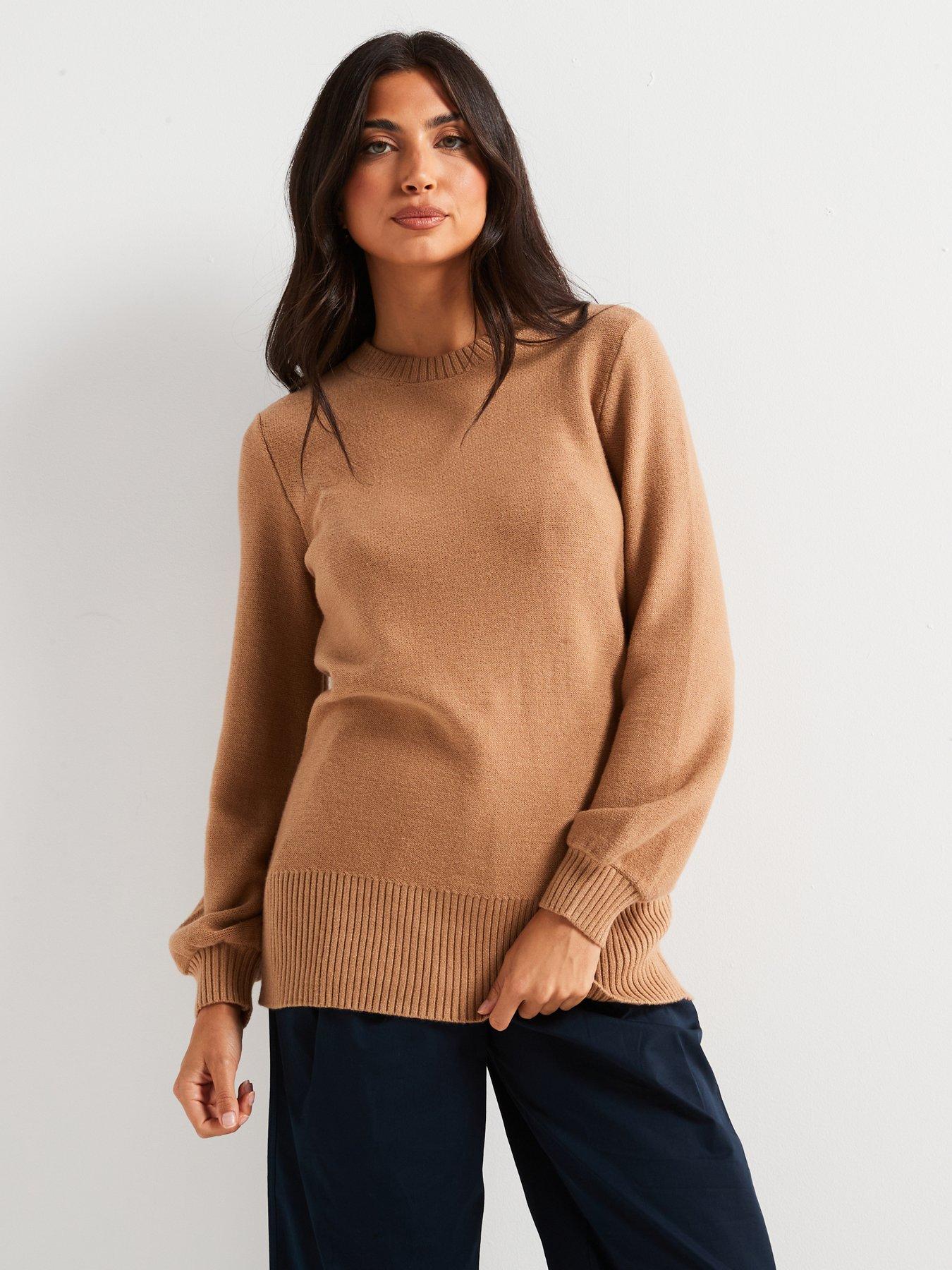 undefined Crew Neck Longline Jumper - Beige