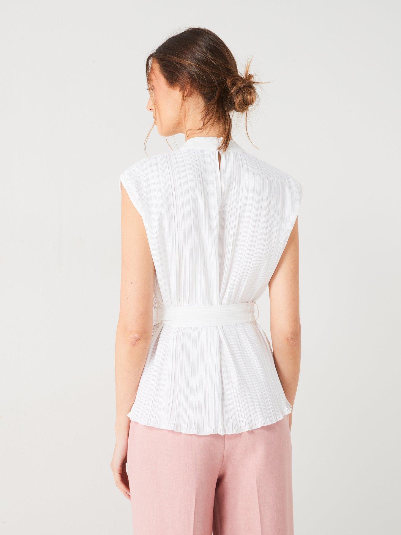 Image 2 of 6 of V by Very Plisse Tie Waist Blouse - White