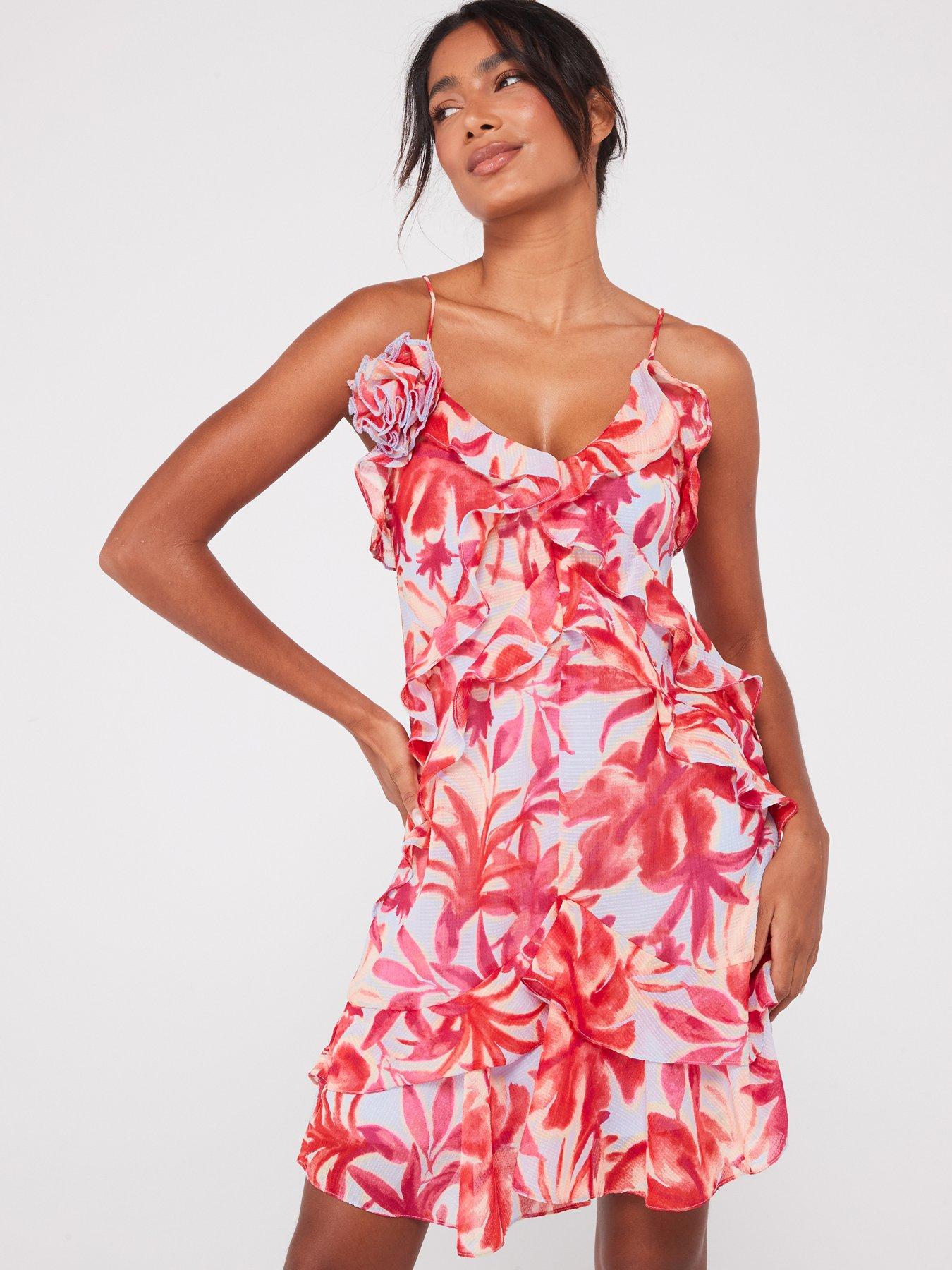 undefined Ruffle Corsage Mini Dress - Red