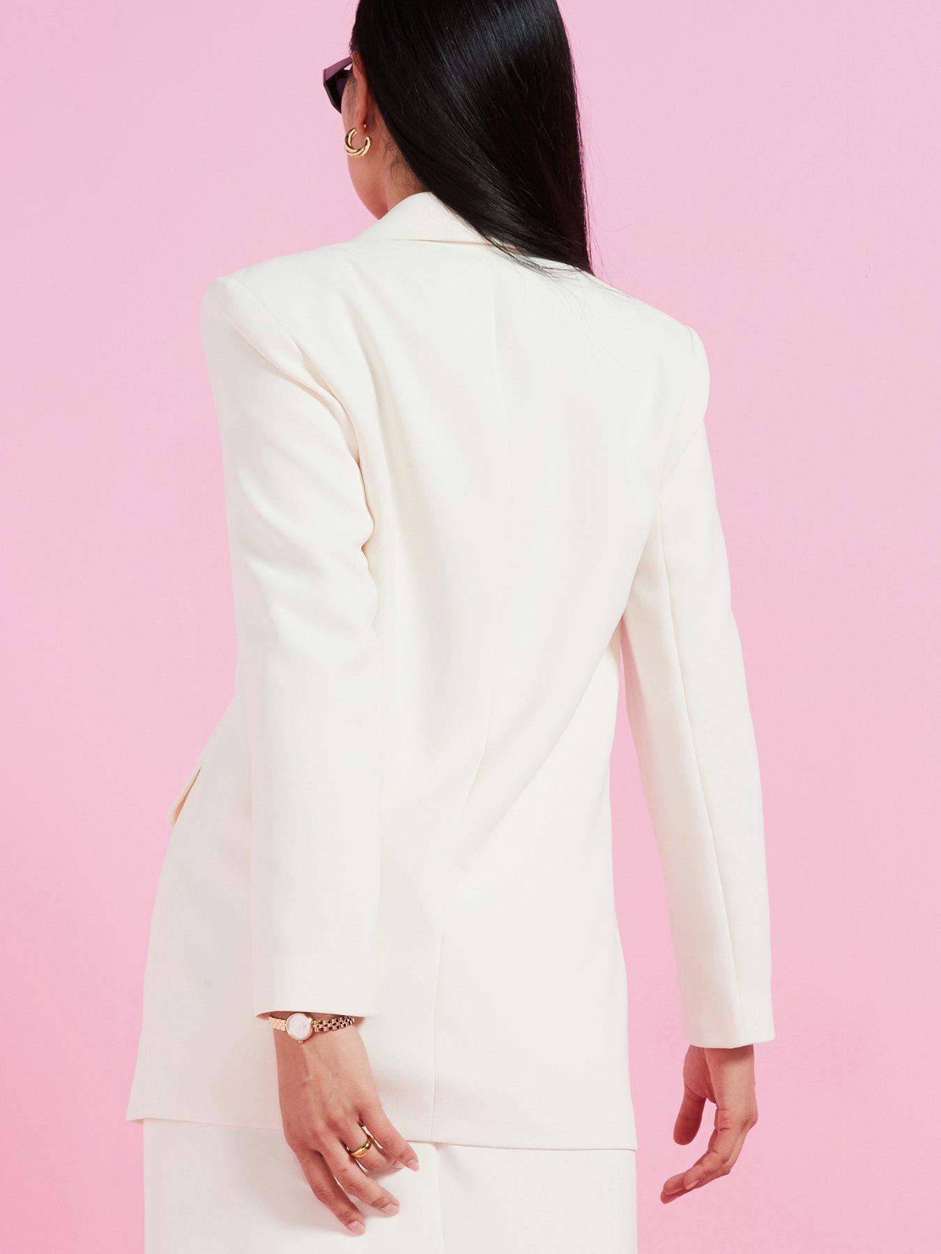  image of v-by-very-oversized-double-breasted-longlinenbspblazer--cream
