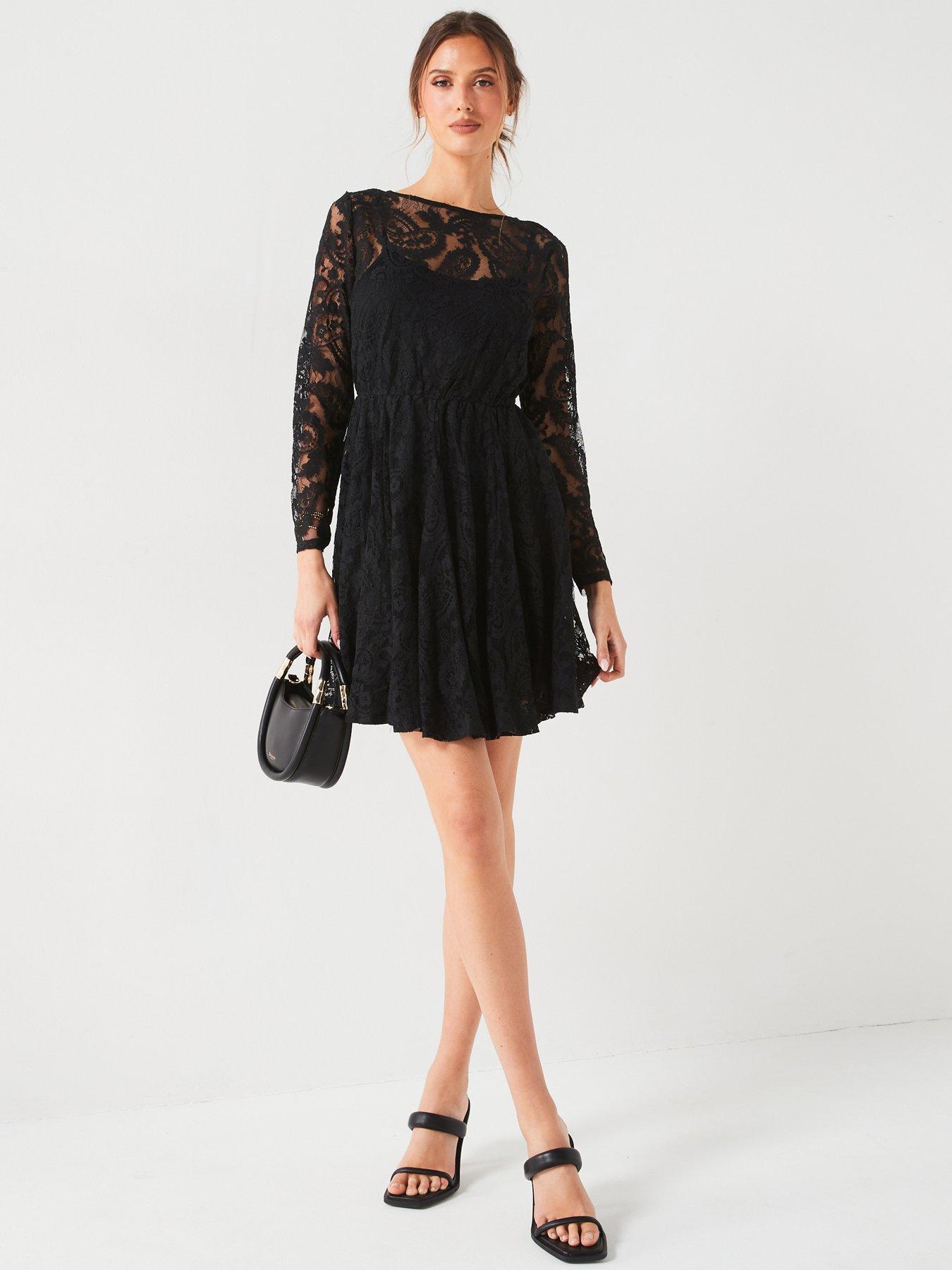 undefined Lace Skater Mini Dress - Black