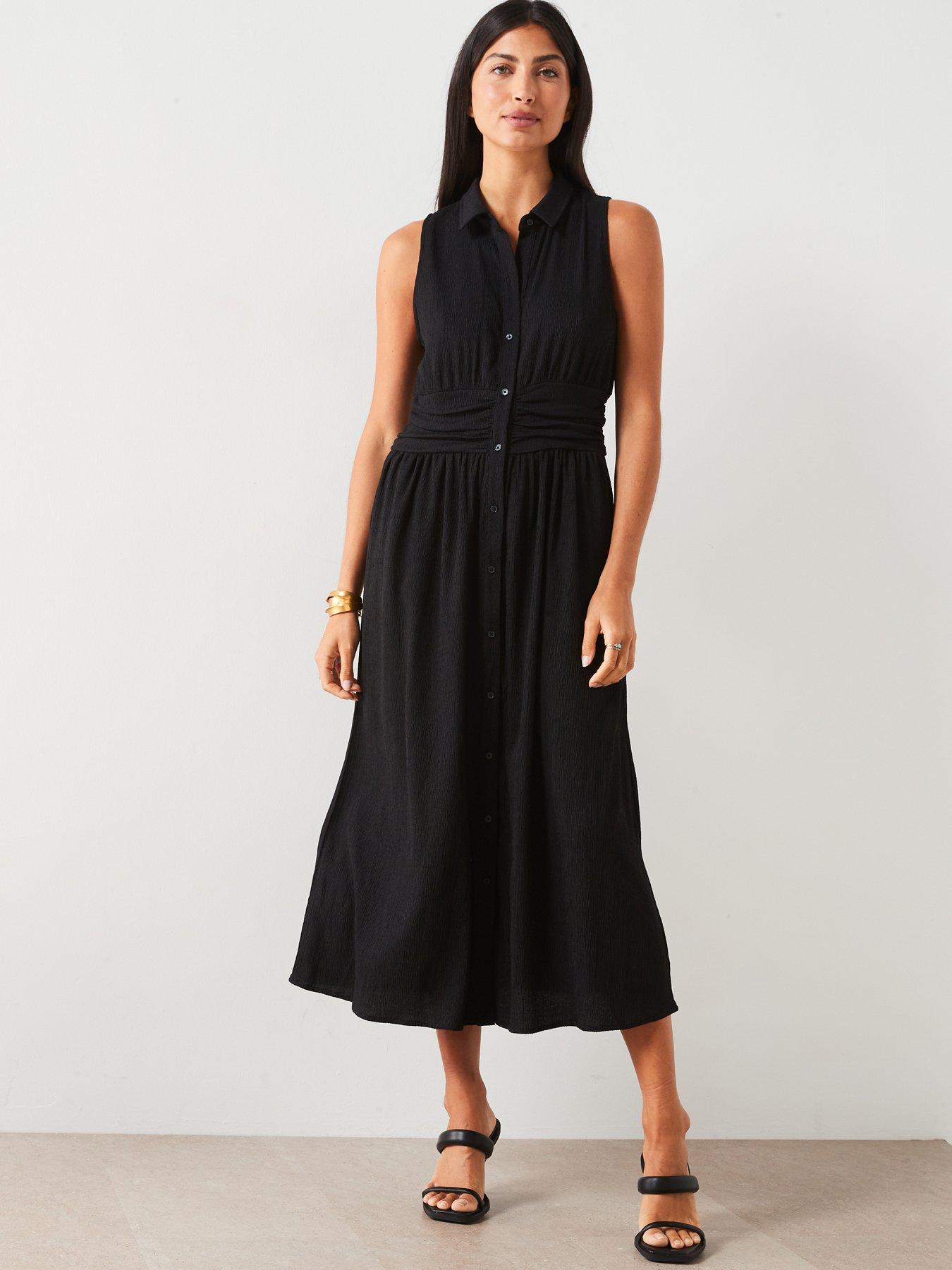 Ruched Waist Midi Dress Black