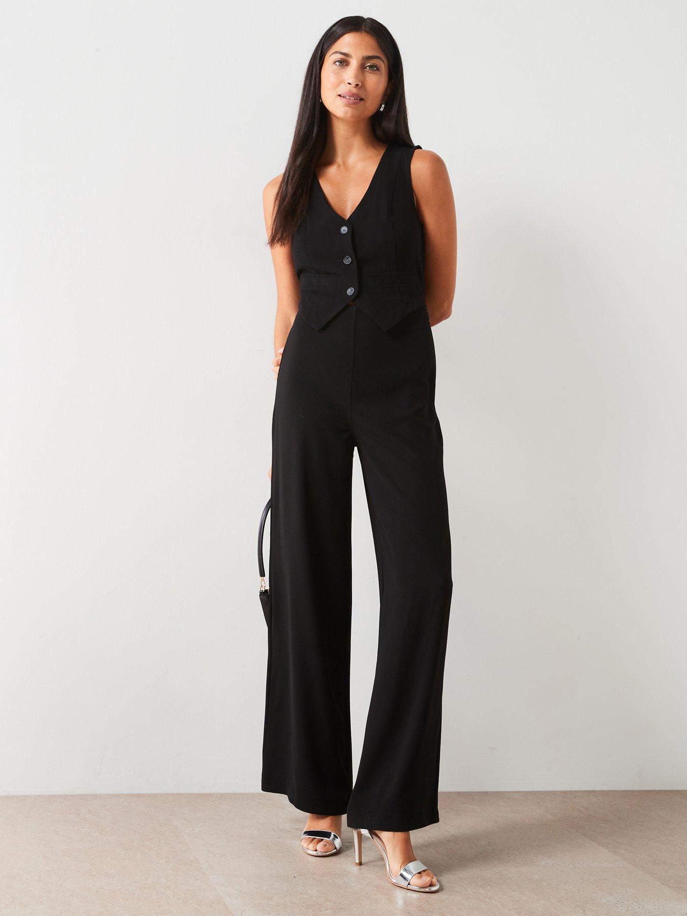 V by Very Waistcoat Jumpsuit Black Littlewoods