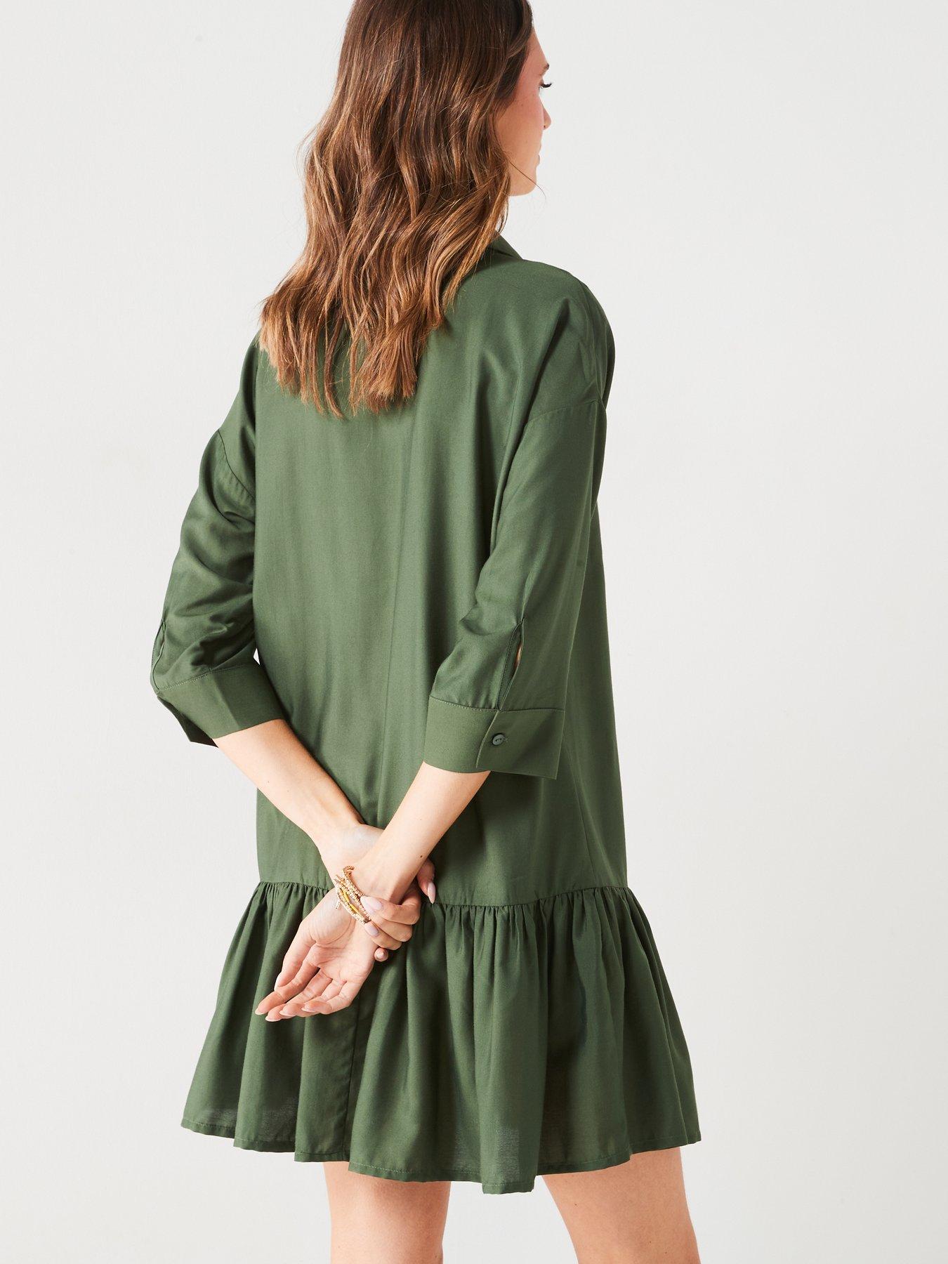 stillFront image of v-by-very-gatherednbsphemnbspmini-shirtnbspdress-khaki